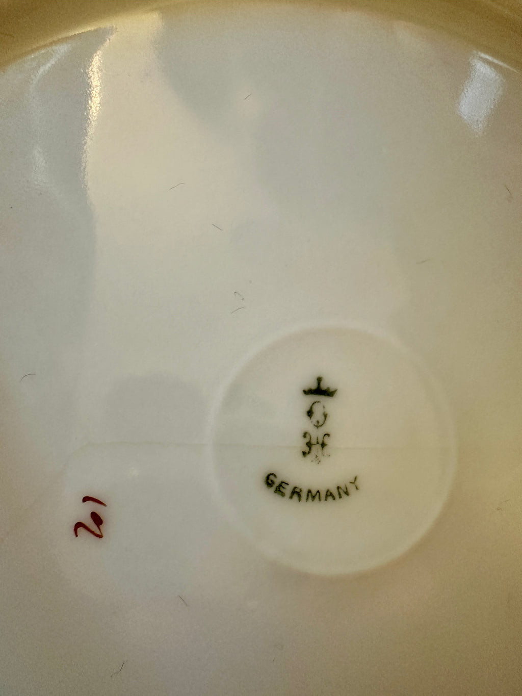 Antique German Porcelain Cabinet Plate with Cobalt Blue Rim, c.1890–1910