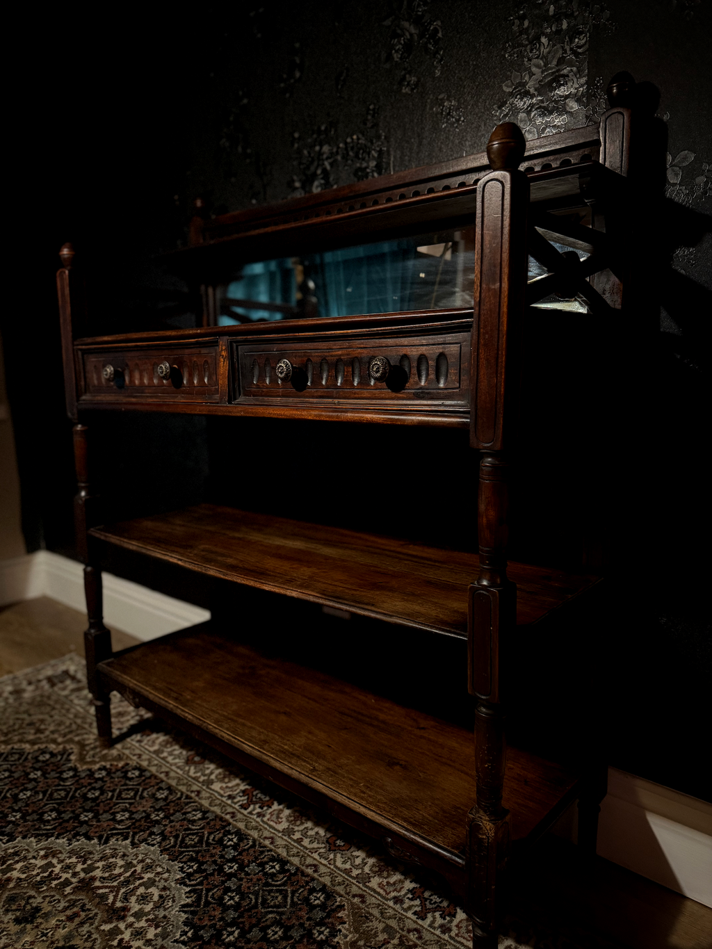 Oak Mirrored Sideboard / Server with Two Drawers and Open Shelves, c. 1890–1915