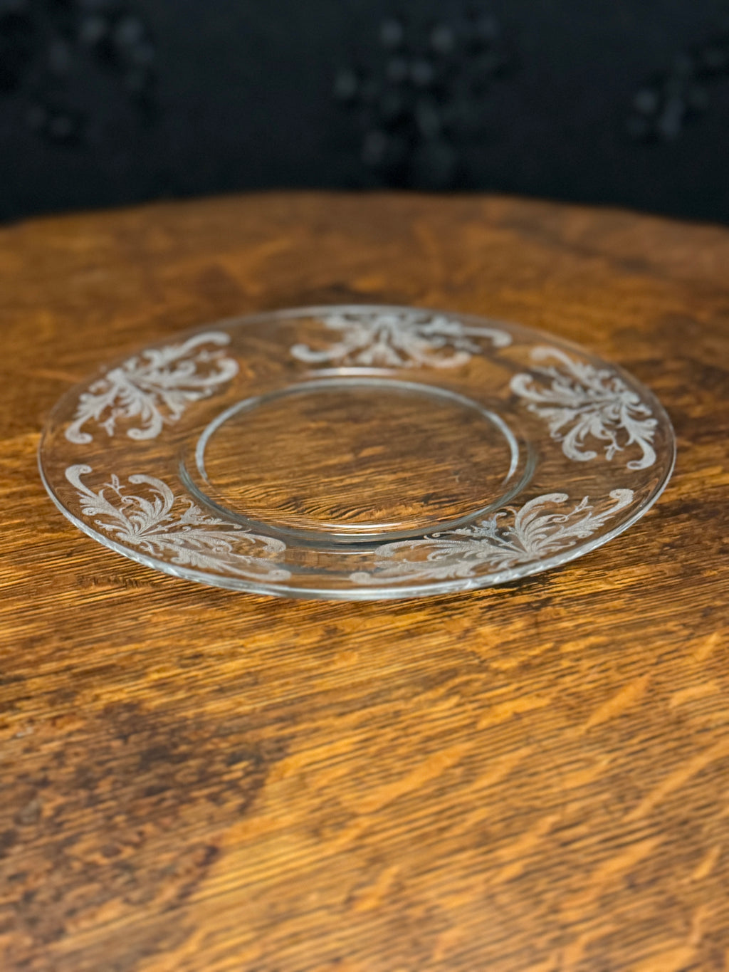 Depression Glass Etched Plate — “Frosted Fern” Pattern by Cambridge Glass Co., Cambridge, Ohio — Circa 1935–1940