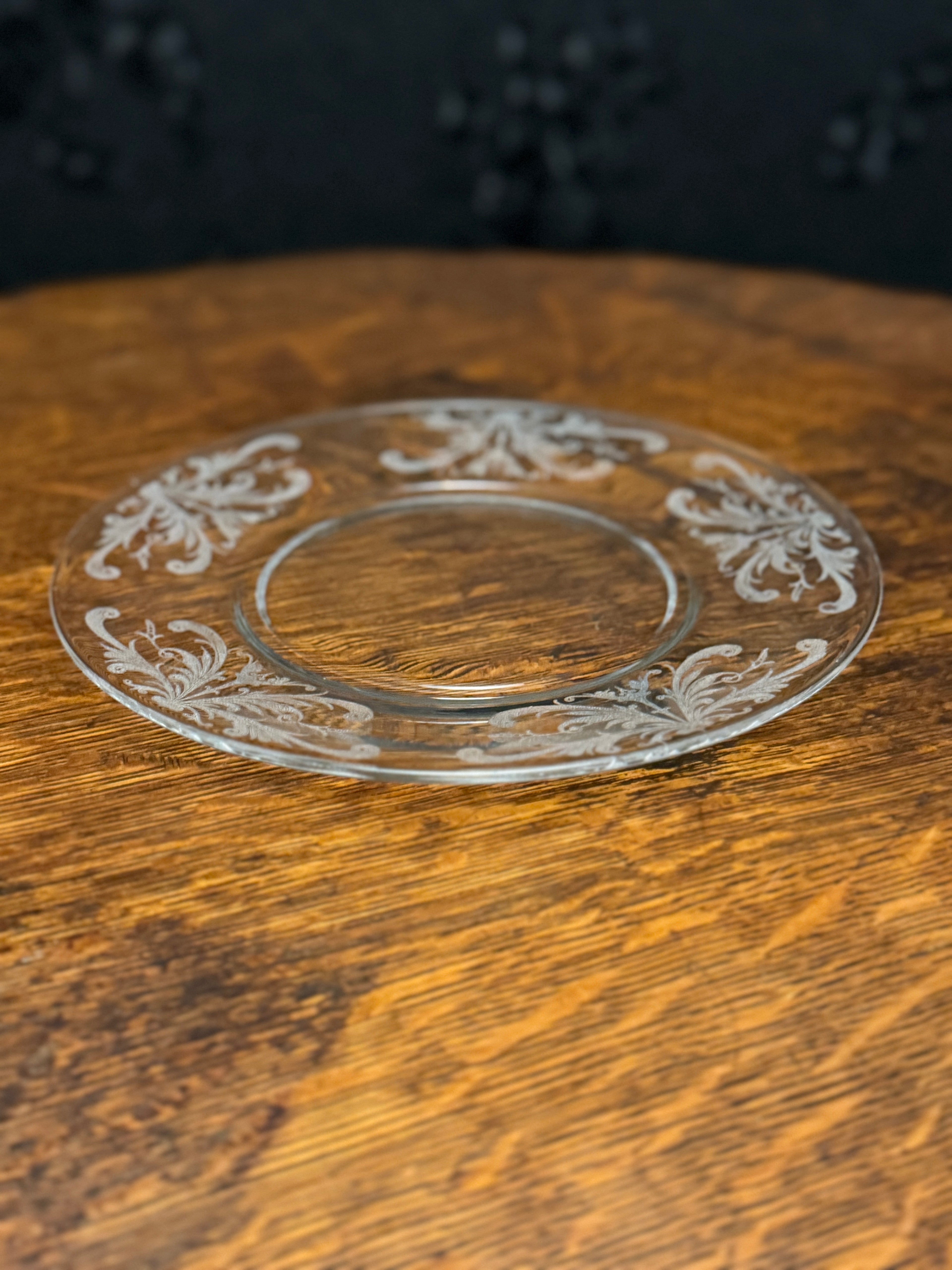 Depression Glass Etched Plate — “Frosted Fern” Pattern by Cambridge Glass Co., Cambridge, Ohio — Circa 1935–1940