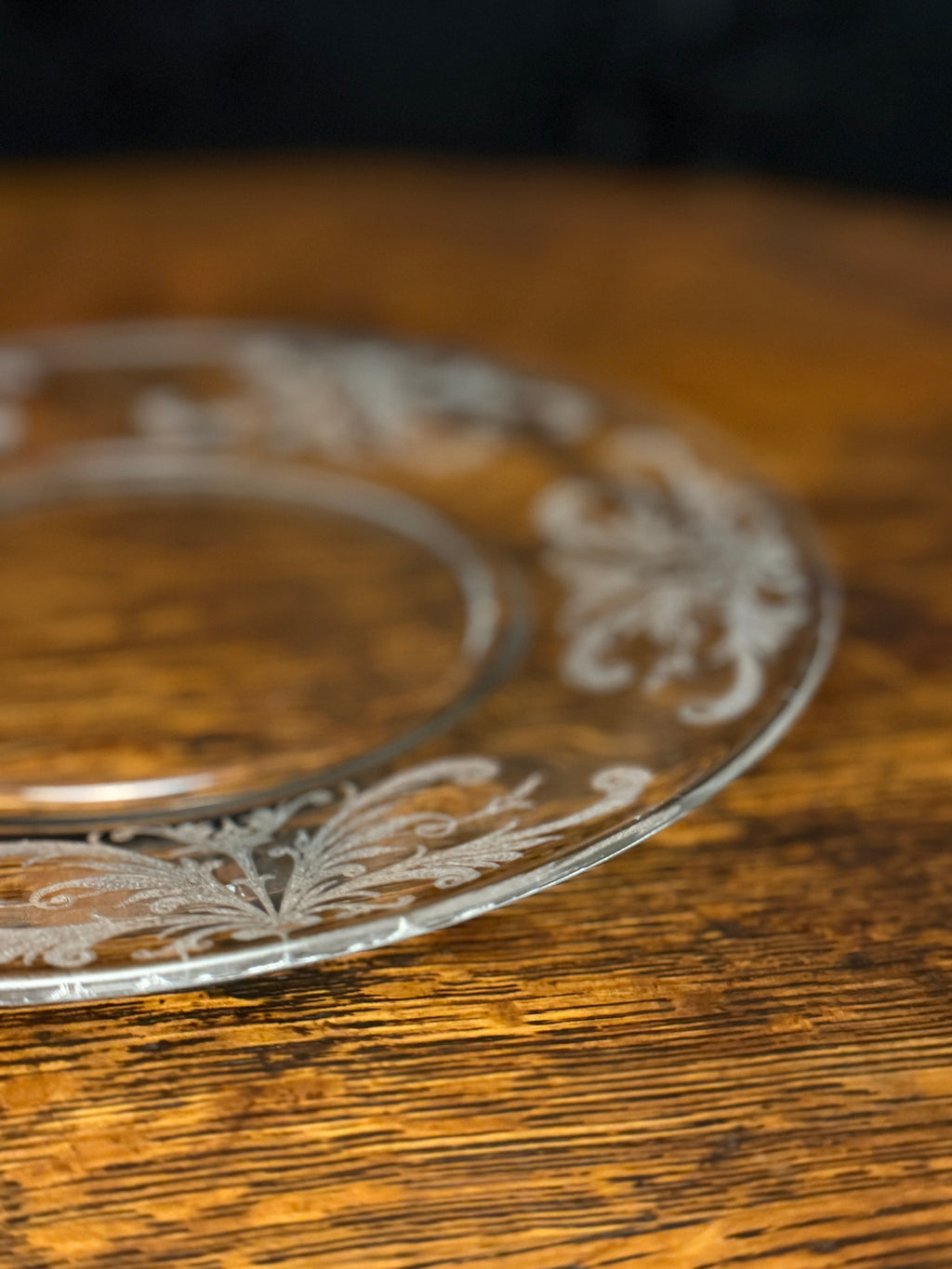 Depression Glass Etched Plate — “Frosted Fern” Pattern by Cambridge Glass Co., Cambridge, Ohio — Circa 1935–1940