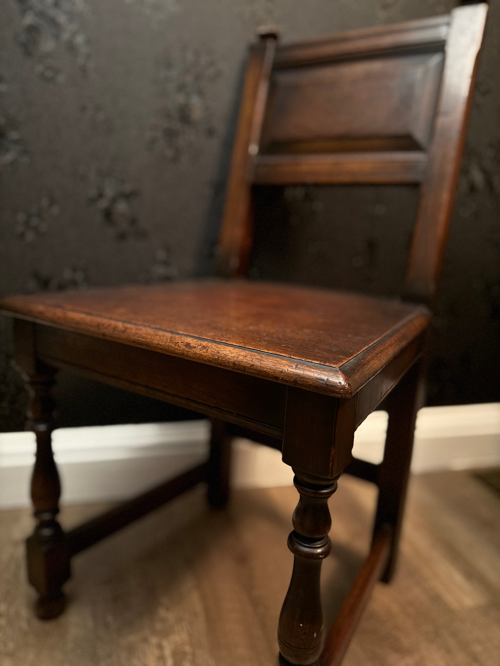 Jacobean Revival Oak Side Chair with Turned Legs and Raised Panel Back, Circa 1910–1930
