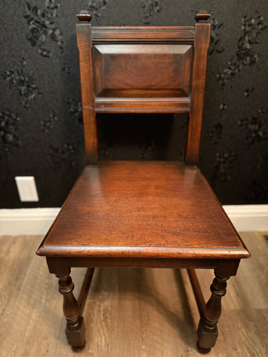 Jacobean Revival Oak Side Chair with Turned Legs and Raised Panel Back, Circa 1910–1930