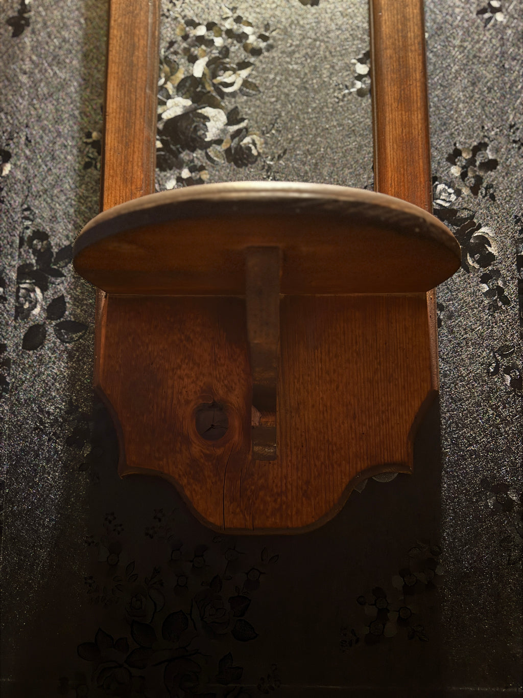 Late-Victorian Gothic Tracery Demilune Wall Bracket Shelf (Pine), c. 1885–1905