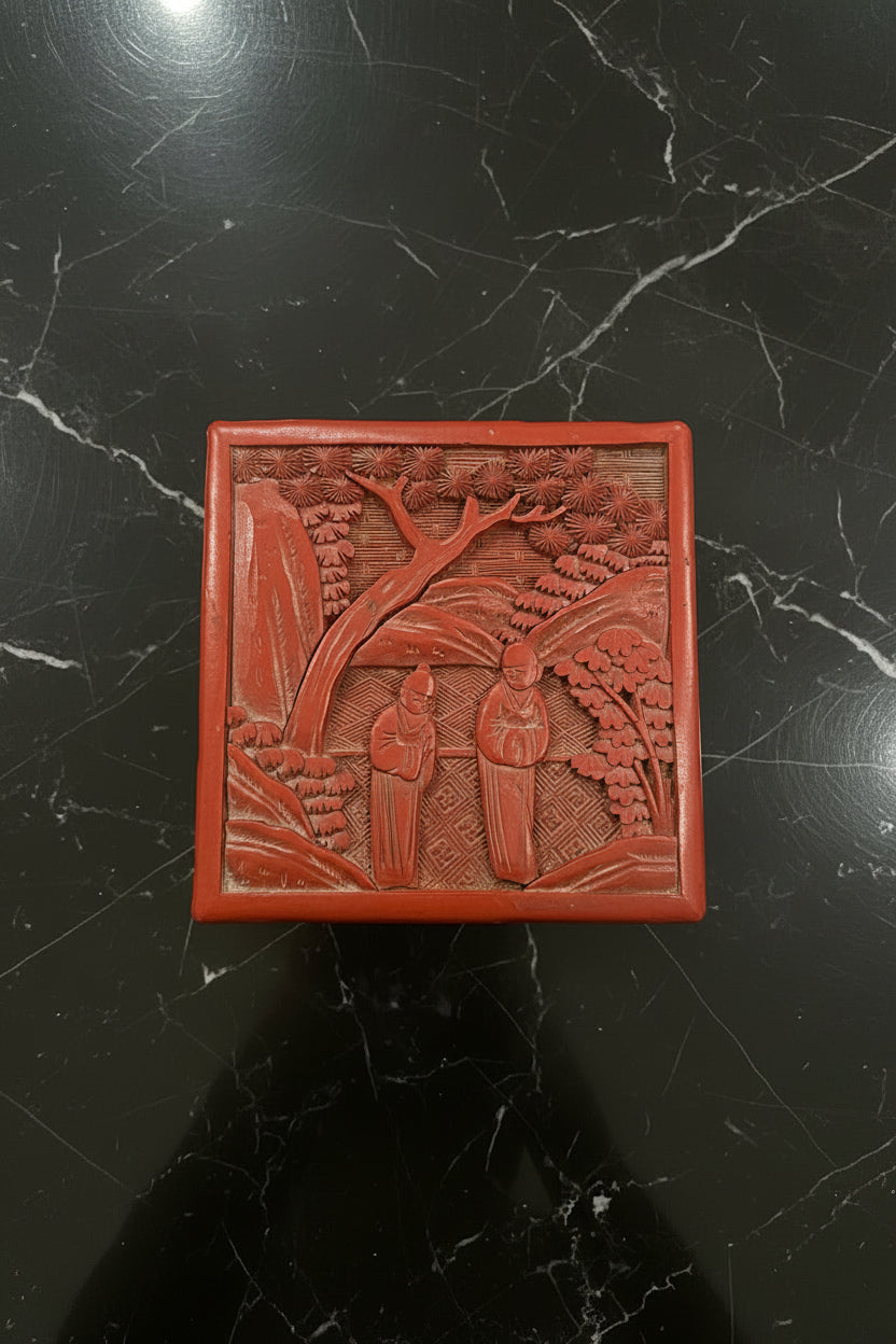 Antique Chinese Red Cinnabar-Style Lacquer Box, c. 1900–1930s