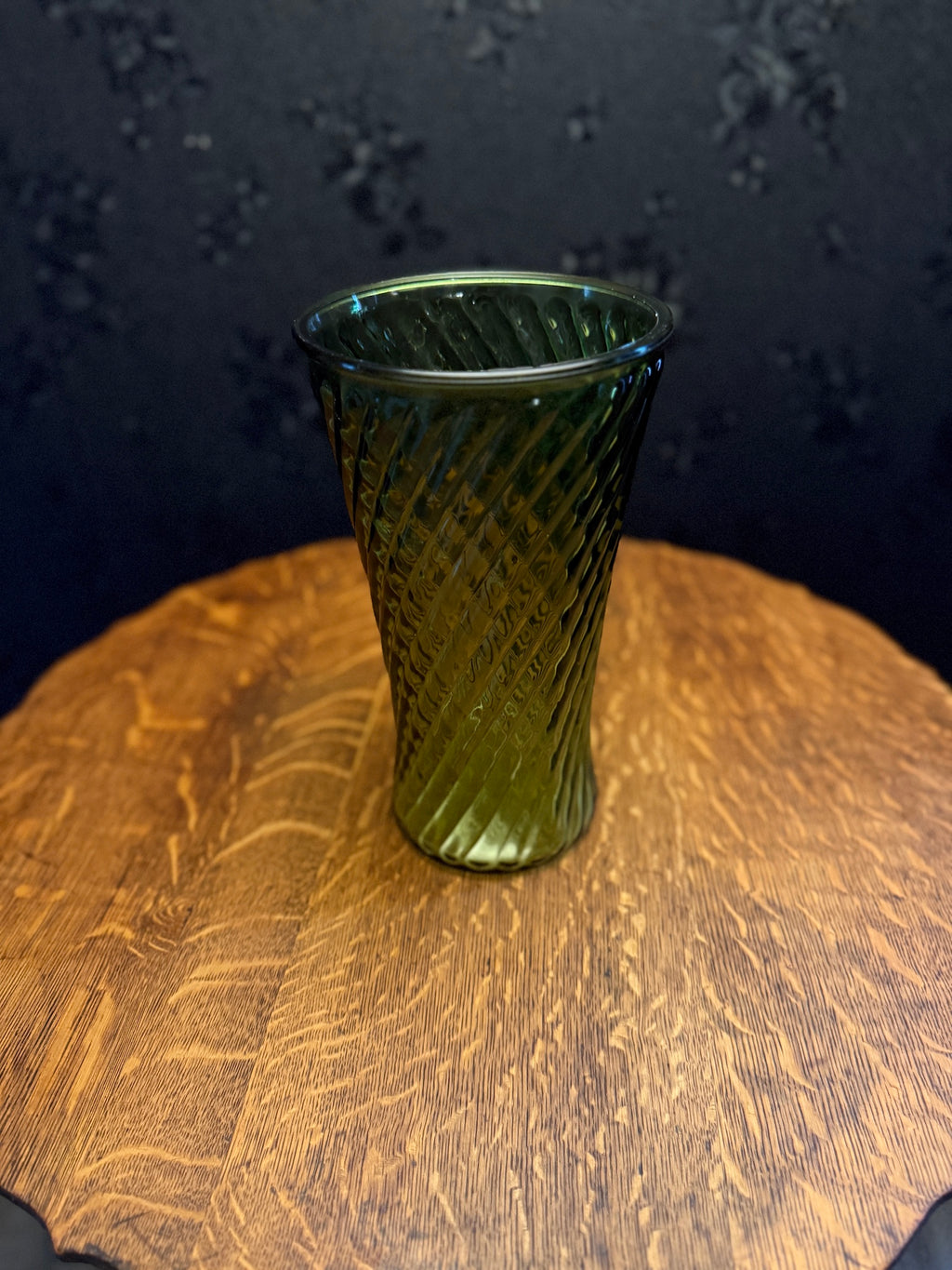 Mid-Century Emerald Green Spiral Optic Glass Vase, Circa 1950–1965