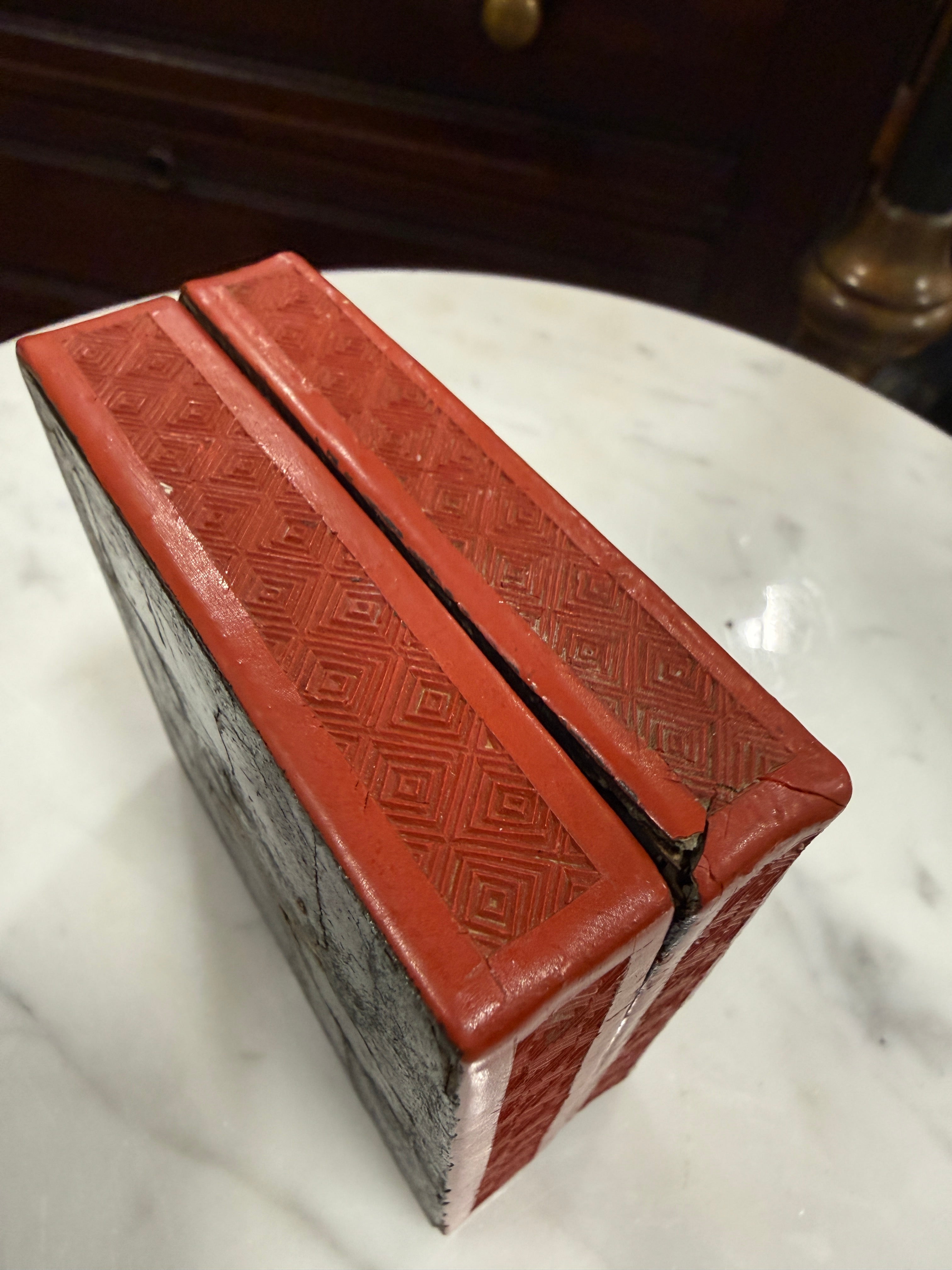 Antique Chinese Red Cinnabar-Style Lacquer Box, c. 1900–1930s
