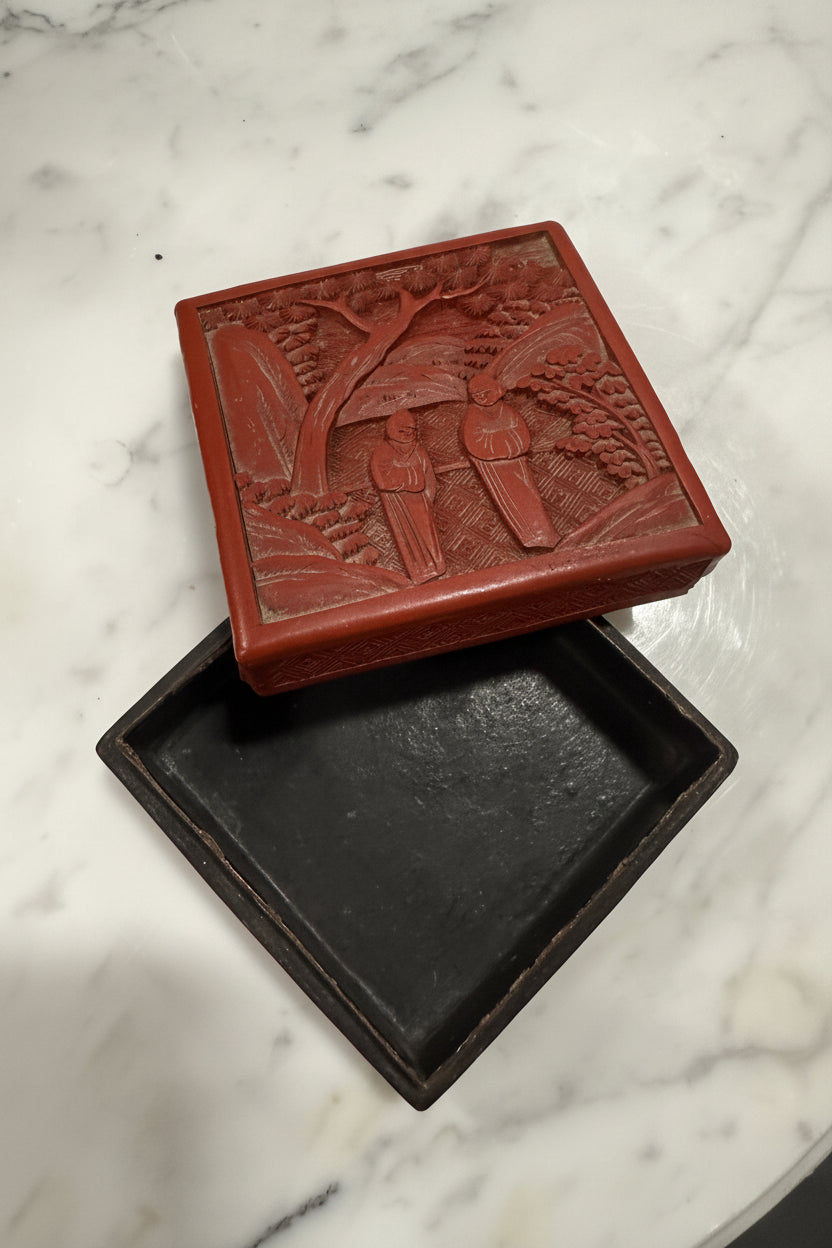 Antique Chinese Red Cinnabar-Style Lacquer Box, c. 1900–1930s