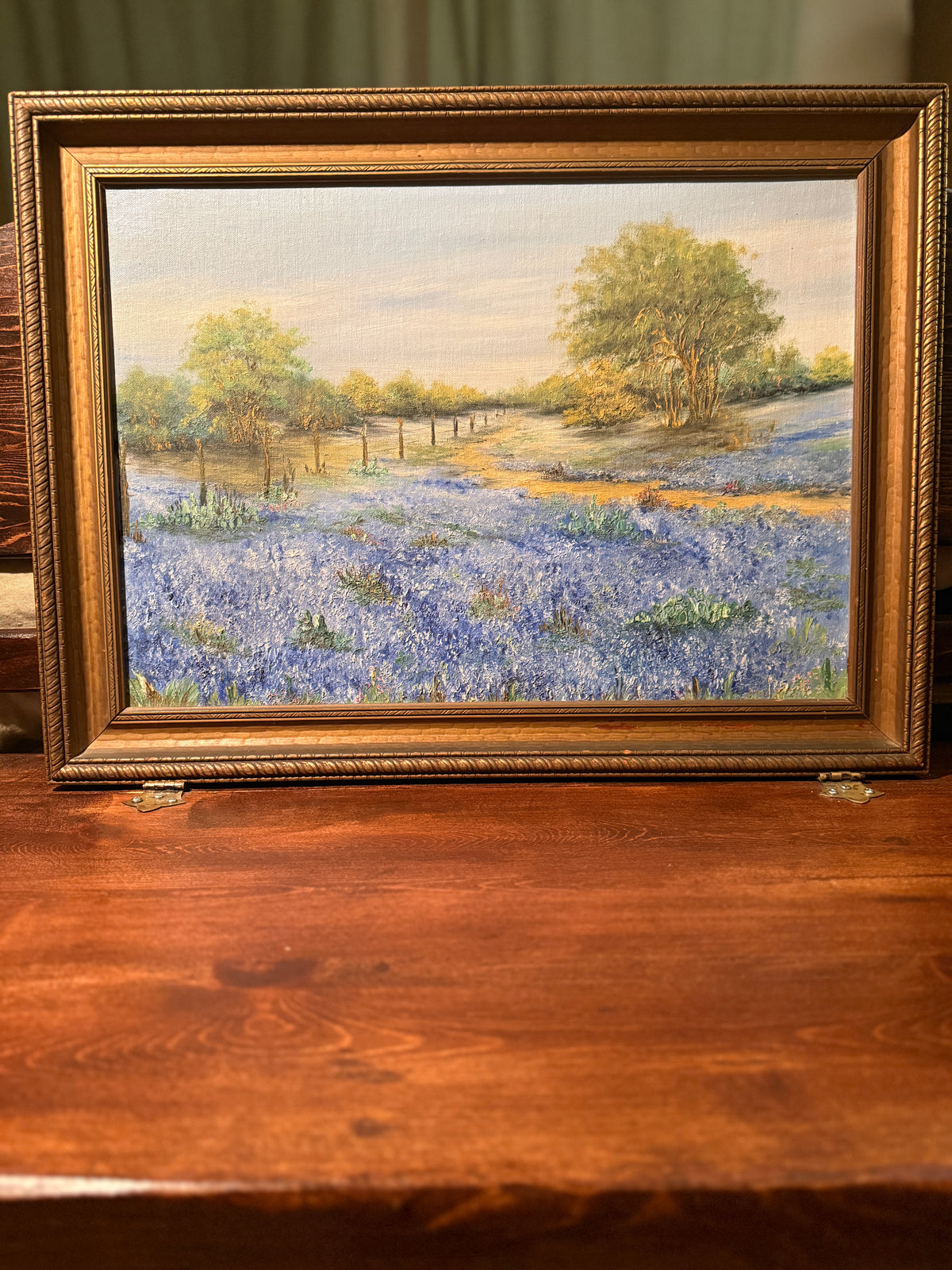 Unsigned Texas Bluebonnet Landscape Painting, c. 1930s–1940s