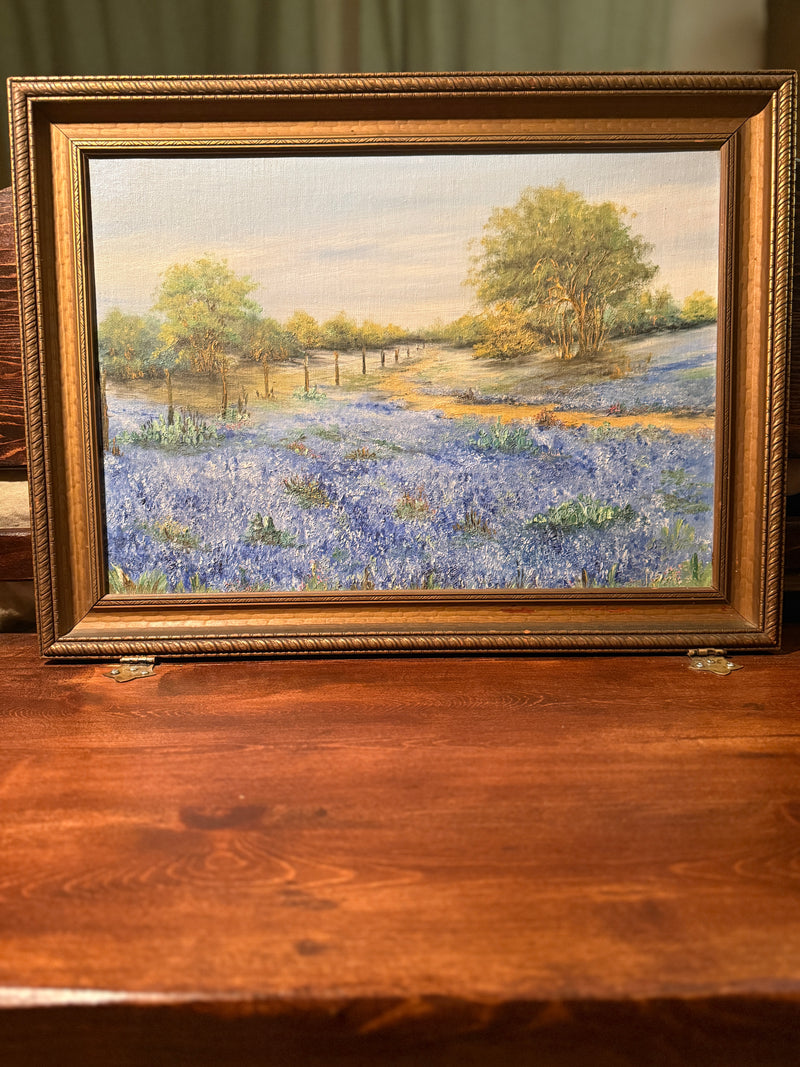 Unsigned Texas Bluebonnet Landscape Painting, c. 1930s–1940s