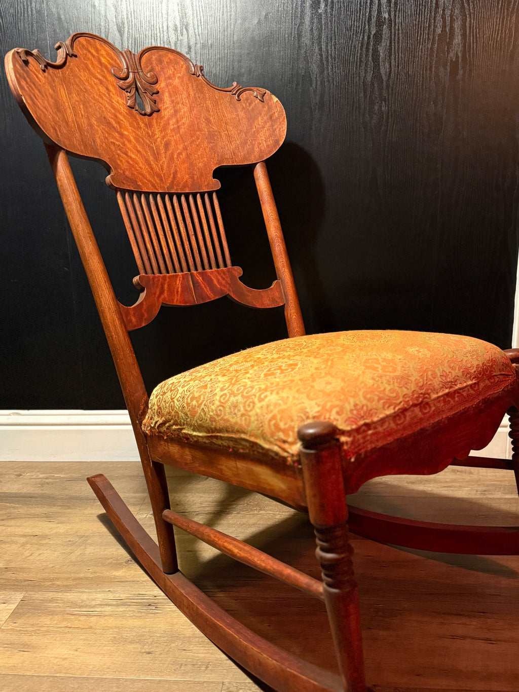 Victorian Tiger Oak Pressed-Back Parlor Rocking Chair, c. 1895–1910