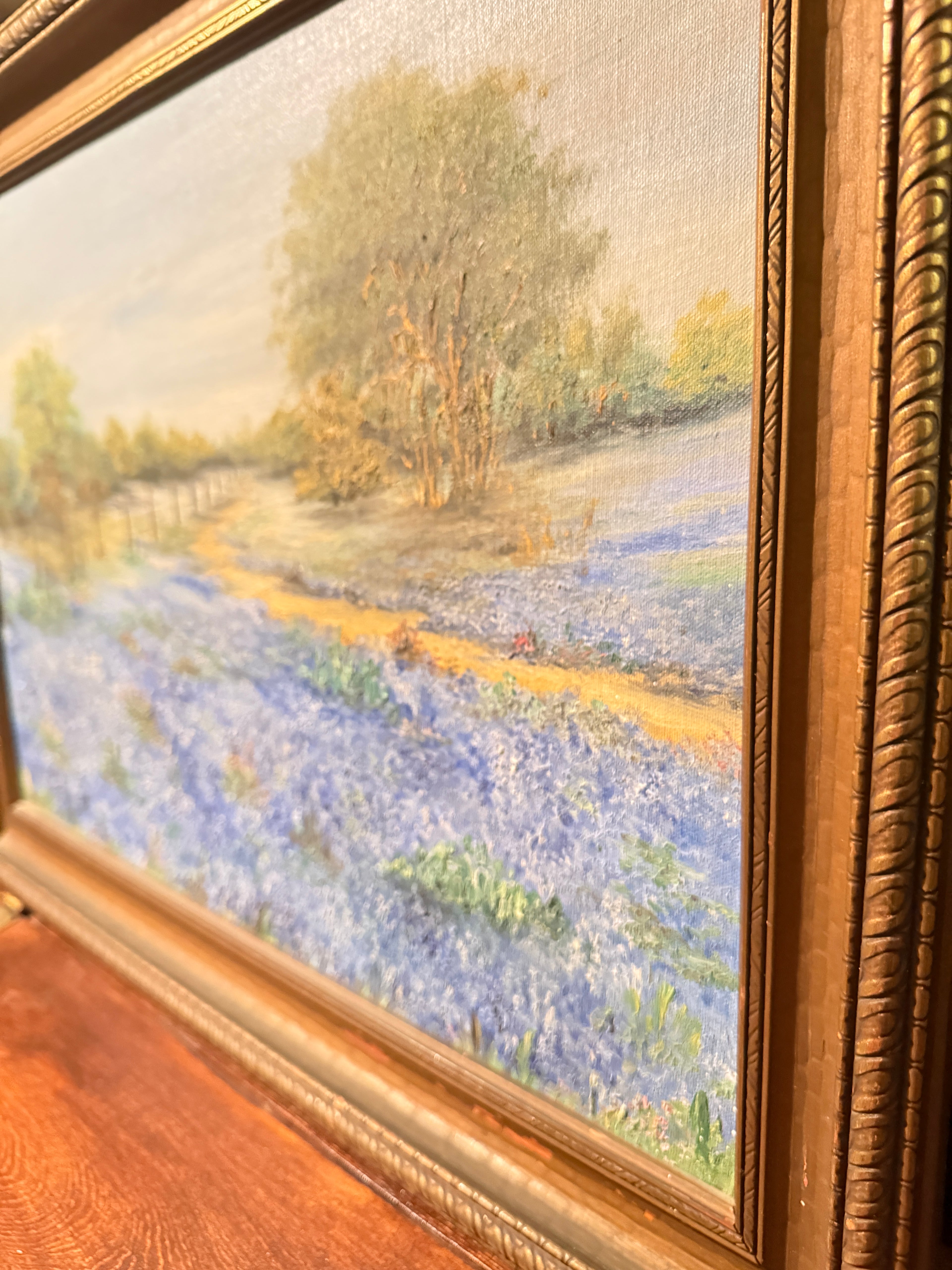 Unsigned Texas Bluebonnet Landscape Painting, c. 1930s–1940s