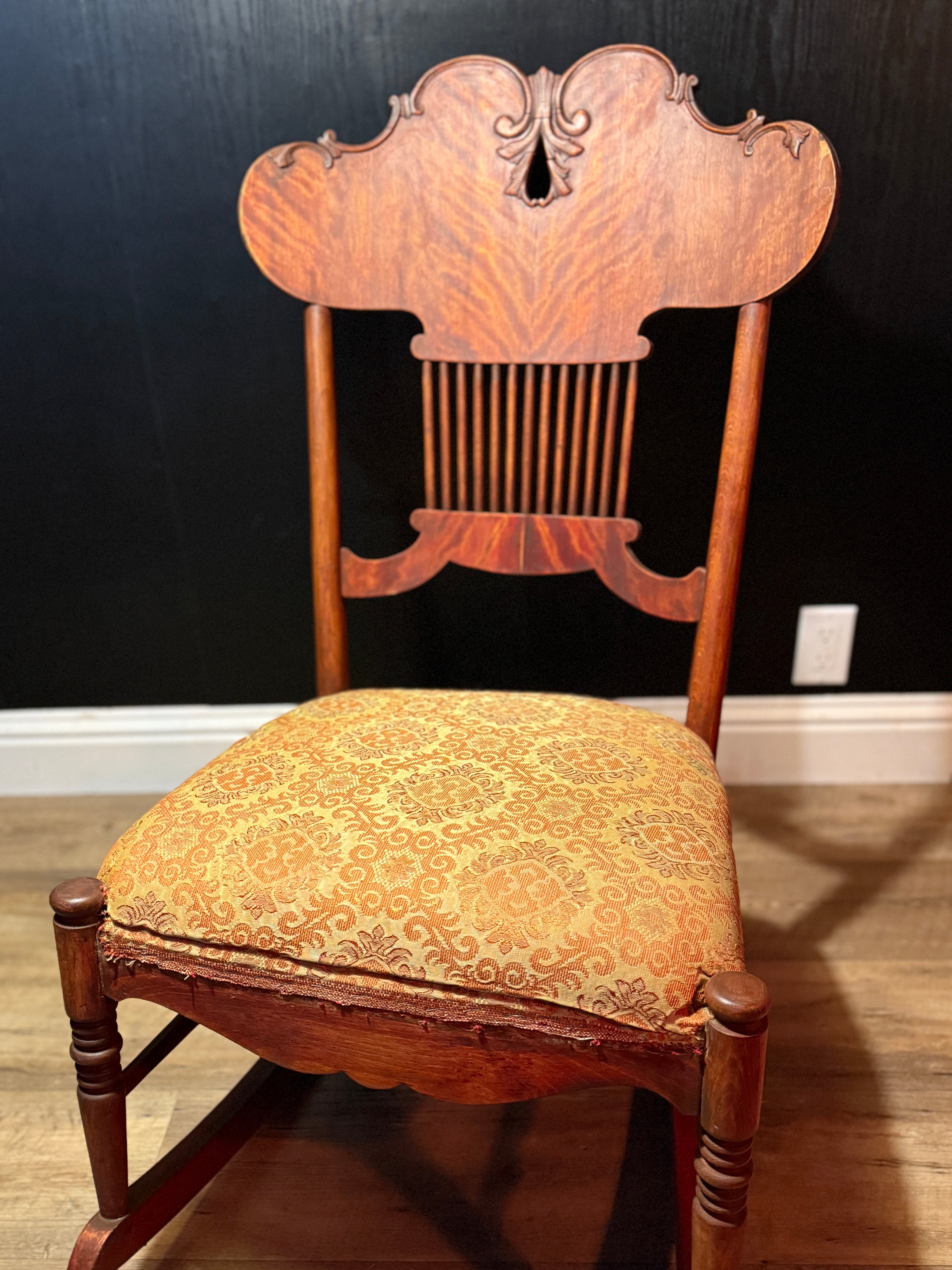 Victorian Tiger Oak Pressed-Back Parlor Rocking Chair, c. 1895–1910