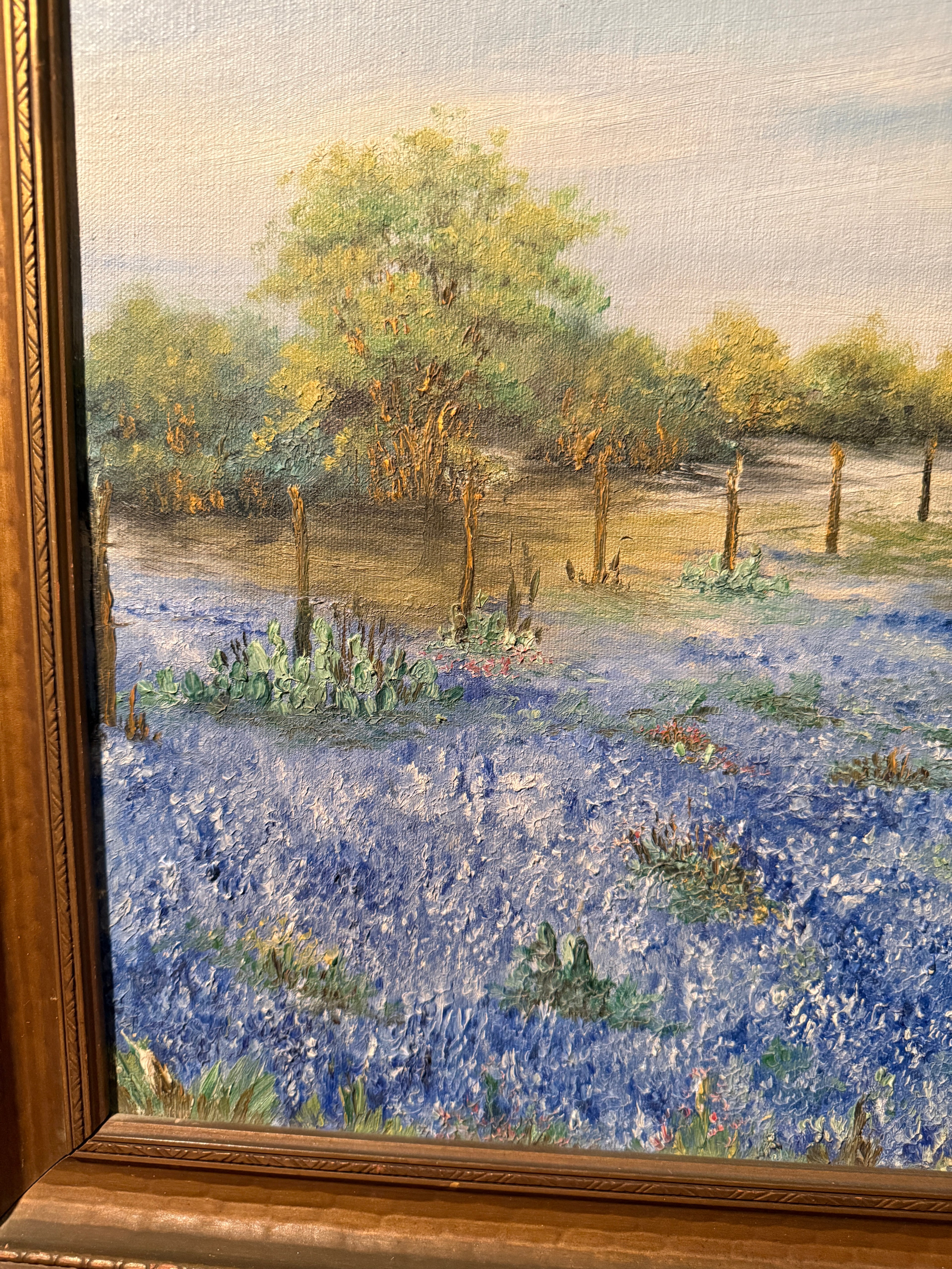 Unsigned Texas Bluebonnet Landscape Painting, c. 1930s–1940s