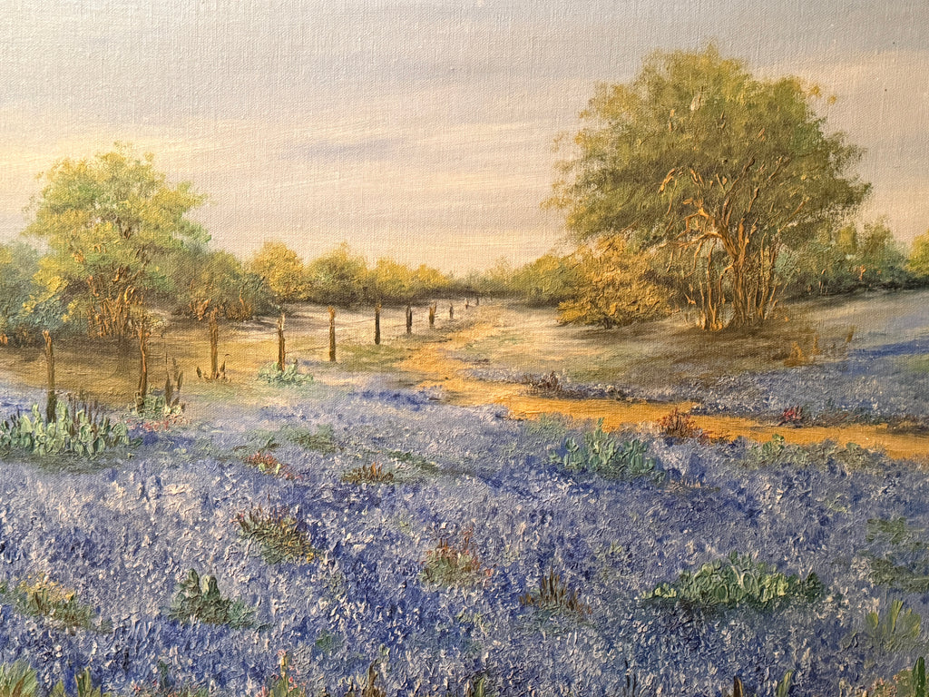 Unsigned Texas Bluebonnet Landscape Painting, c. 1930s–1940s