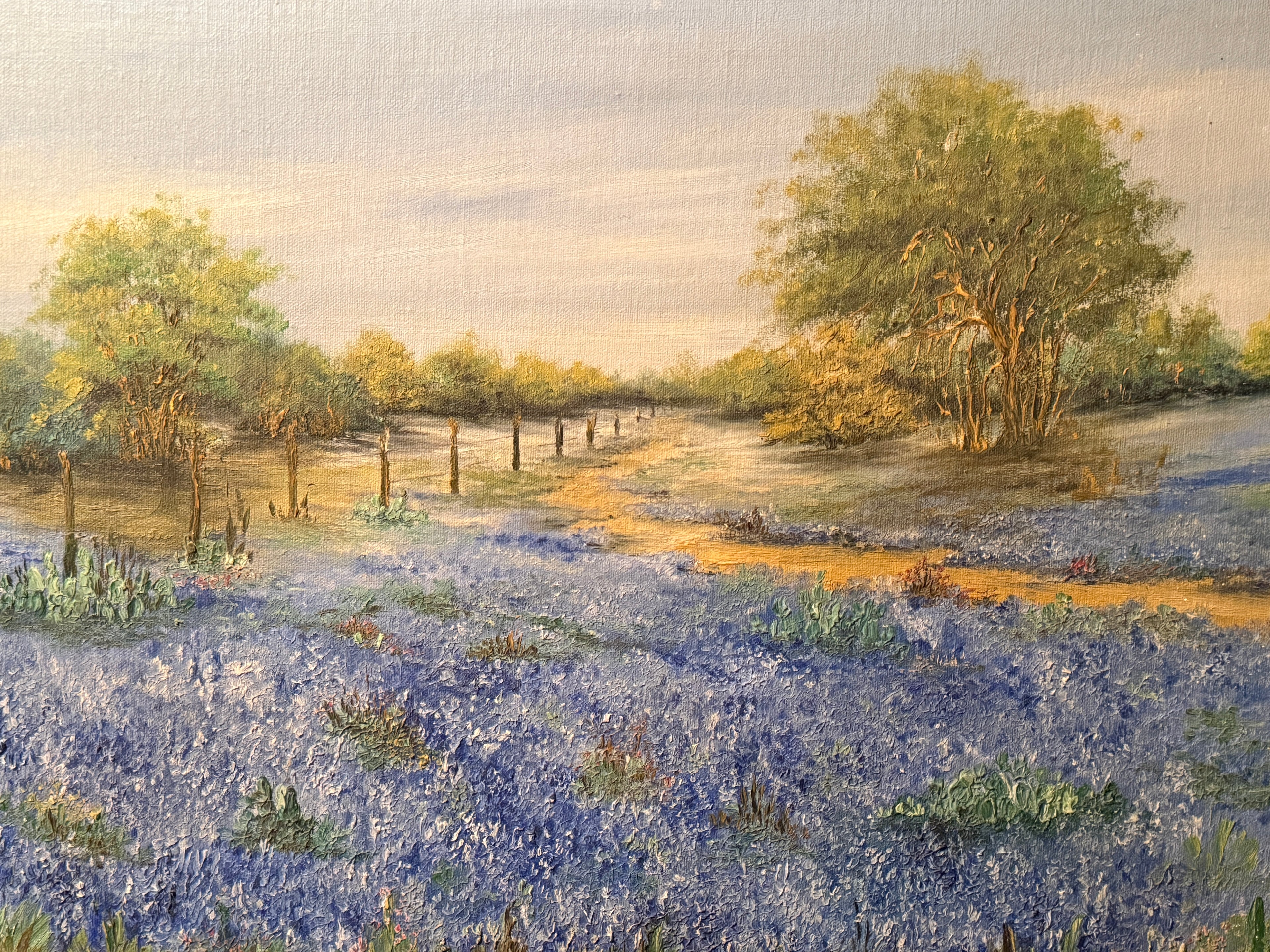 Unsigned Texas Bluebonnet Landscape Painting, c. 1930s–1940s
