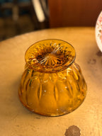 Vintage Honey Amber Pressed Glass Footed Candy Bowl, c. 1940s–1960s
