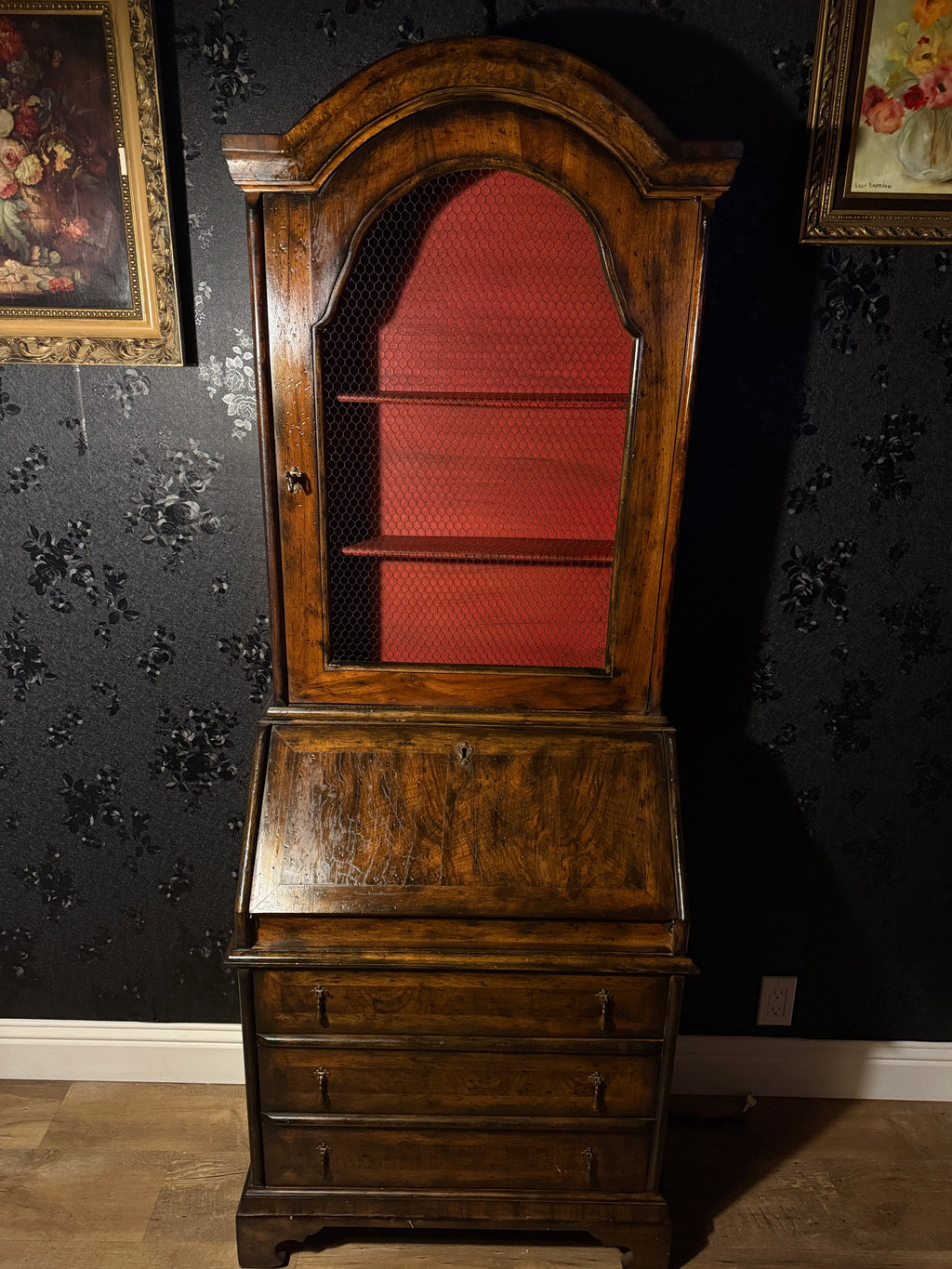 Early 19th-Century Continental Walnut Secretary Desk and Bookcase, Circa 1820–1840
