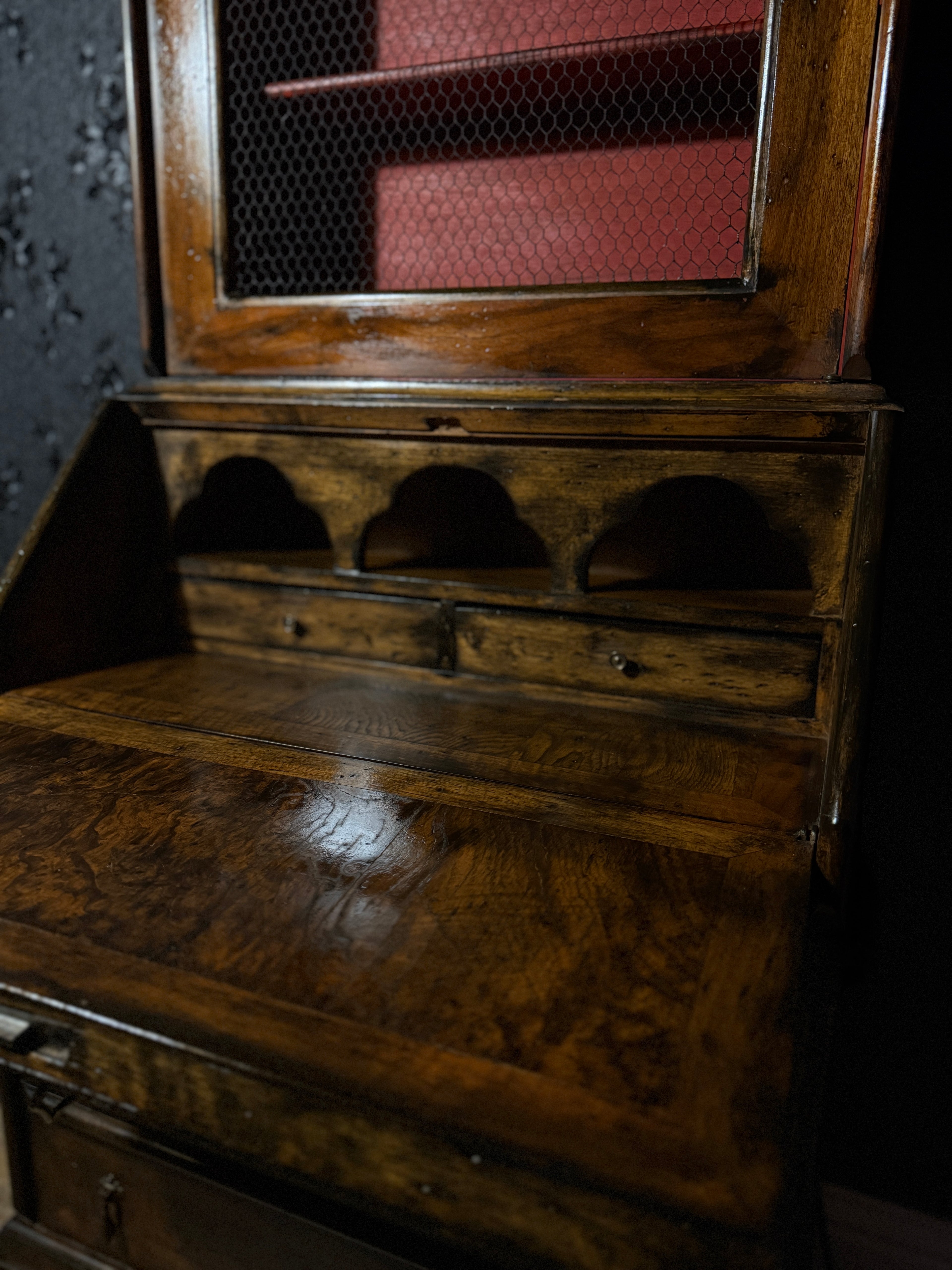 Early 19th-Century Continental Walnut Secretary Desk and Bookcase, Circa 1820–1840
