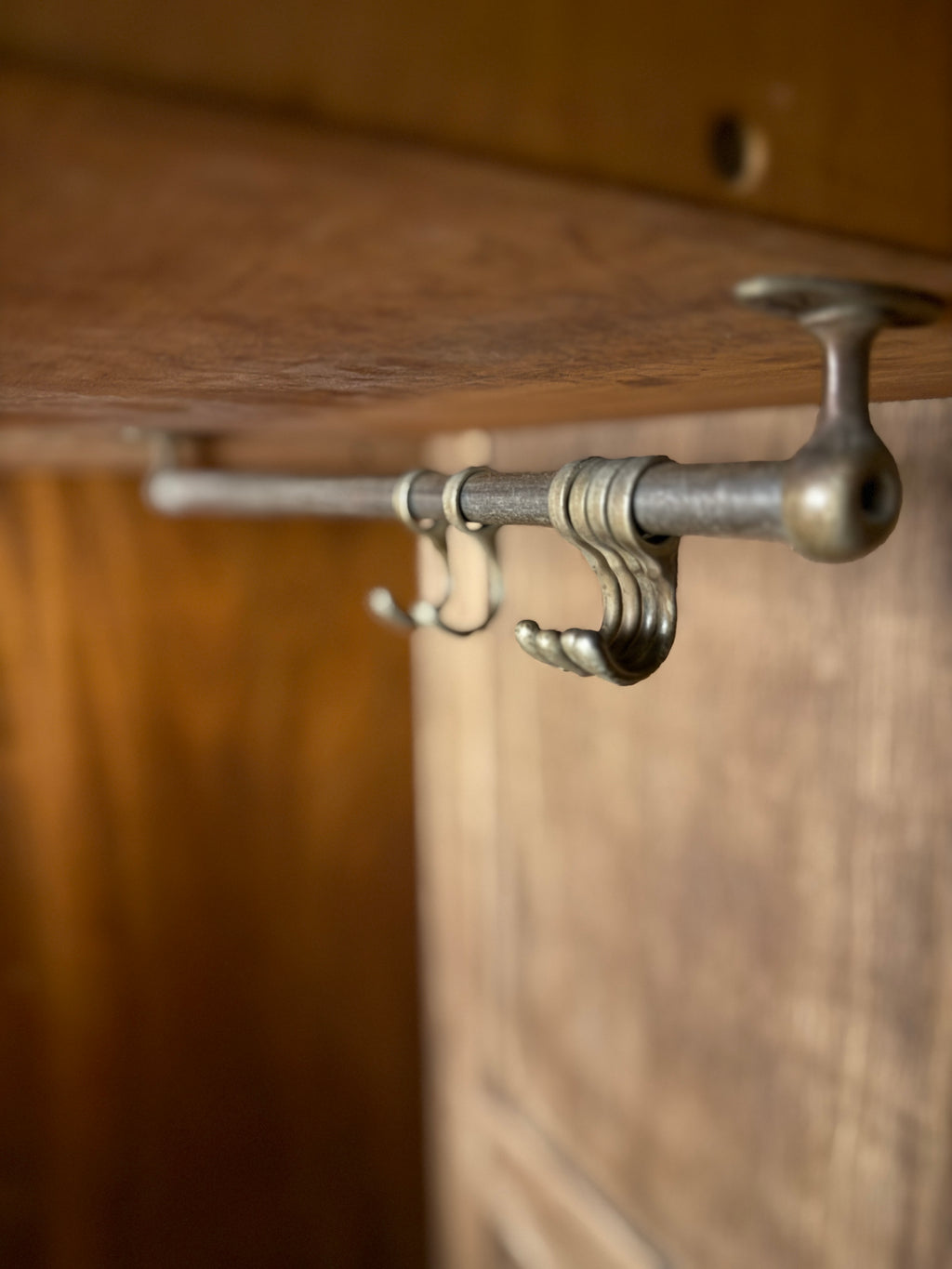 Art Deco Walnut Veneer Wardrobe with Carved Floral Crown and Book-Matched Burl Panels, c 1930s