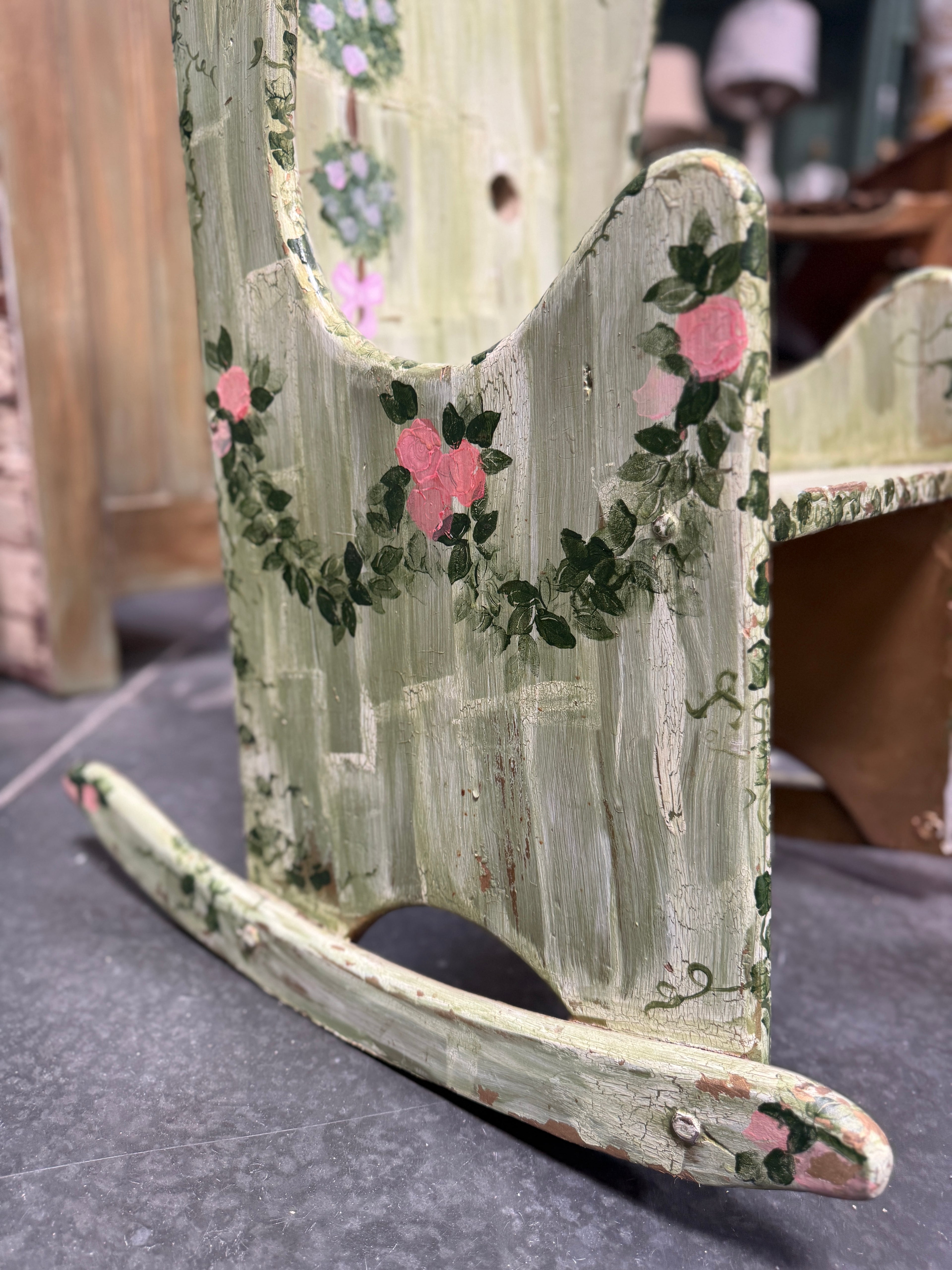 Vintage Folk Painted Cottage Child’s Rocking Chair, c. 1920s–1940s