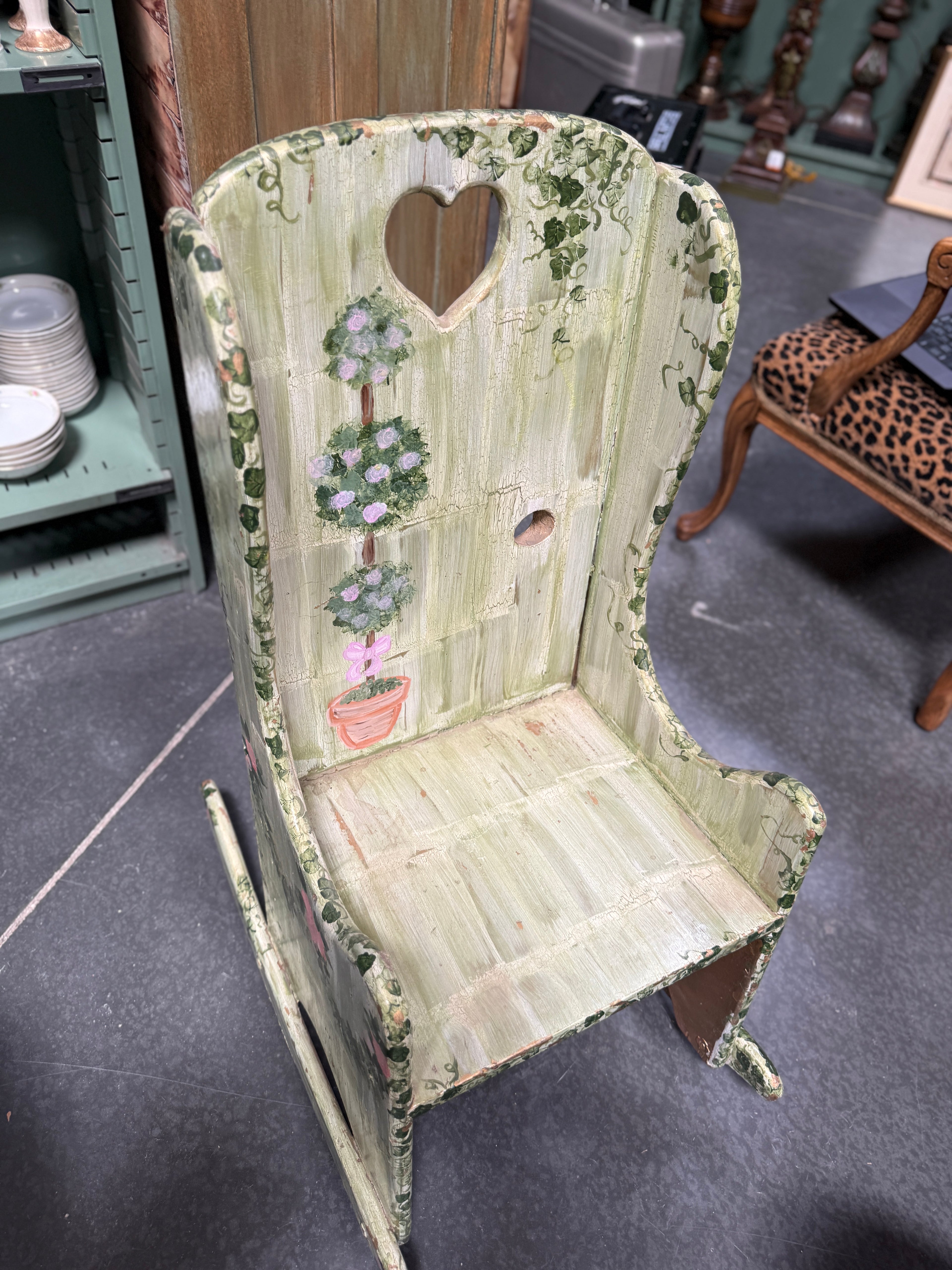 Vintage Folk Painted Cottage Child’s Rocking Chair, c. 1920s–1940s