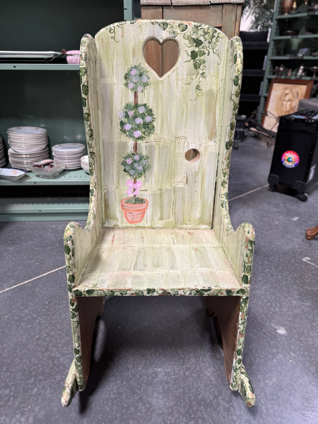 Vintage Folk Painted Cottage Child’s Rocking Chair, c. 1920s–1940s