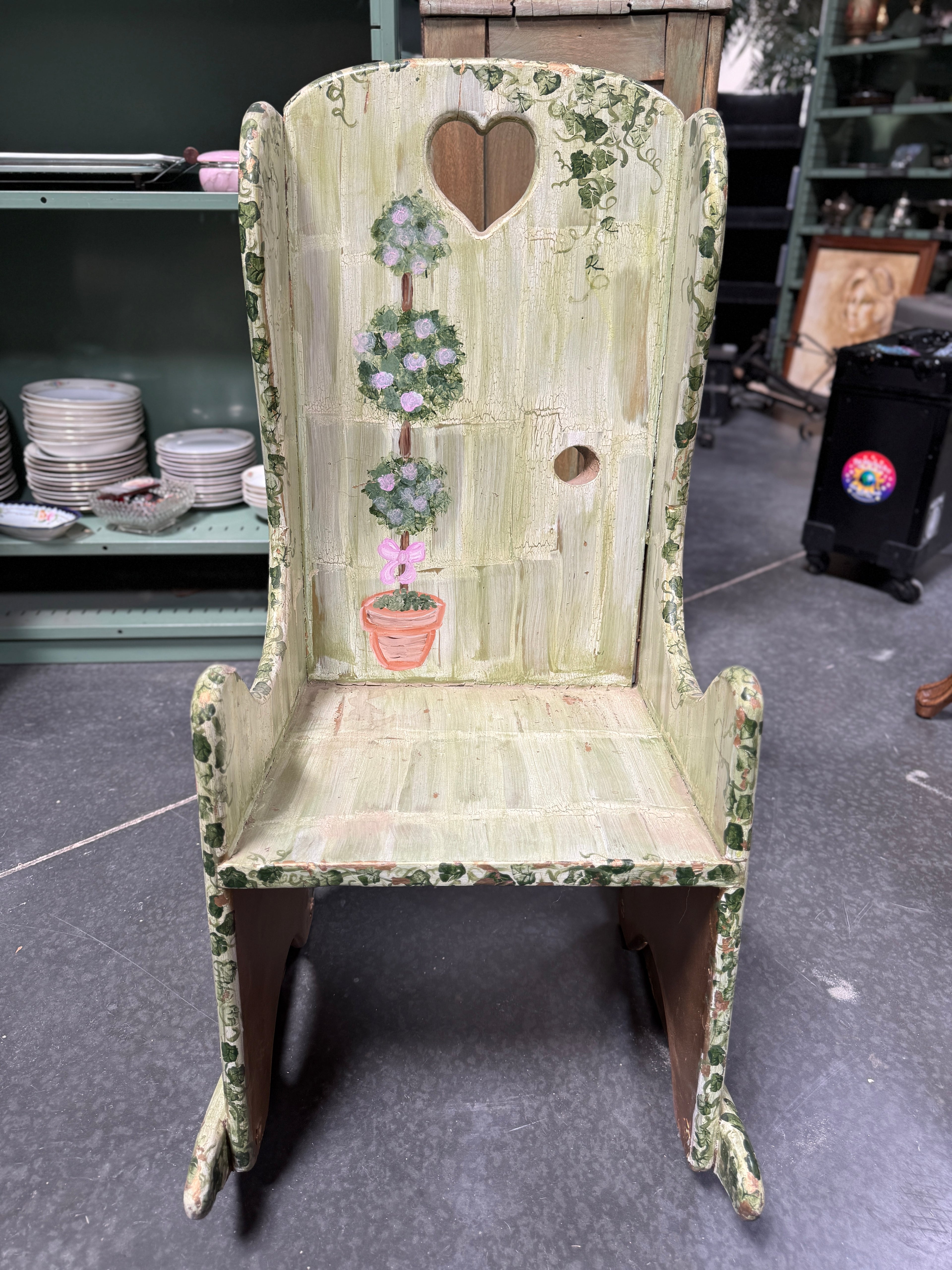 Vintage Folk Painted Cottage Child’s Rocking Chair, c. 1920s–1940s