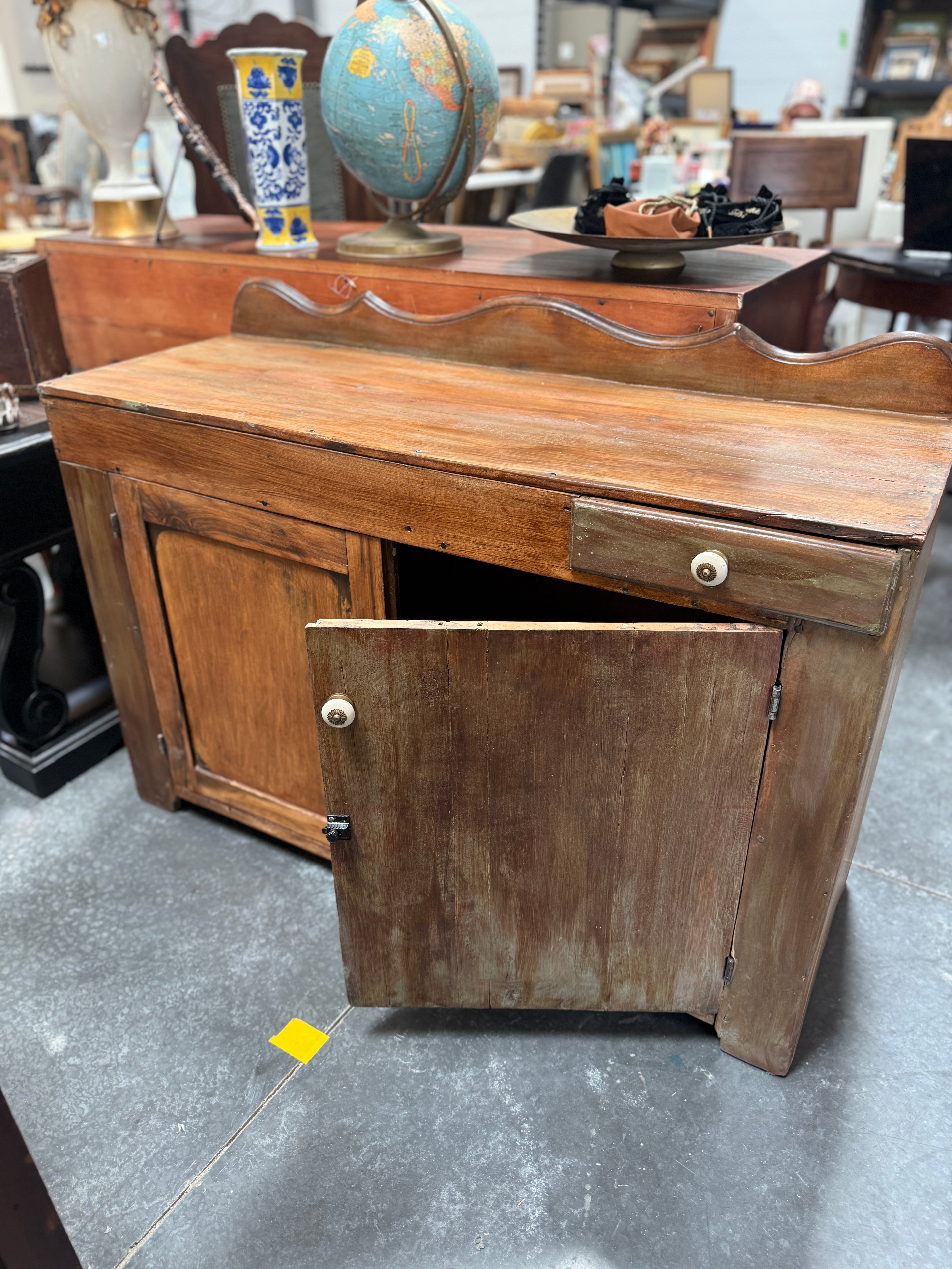 Antique Primitive Pine Cottage Buffet Cabinet, c. 1890s–1910s