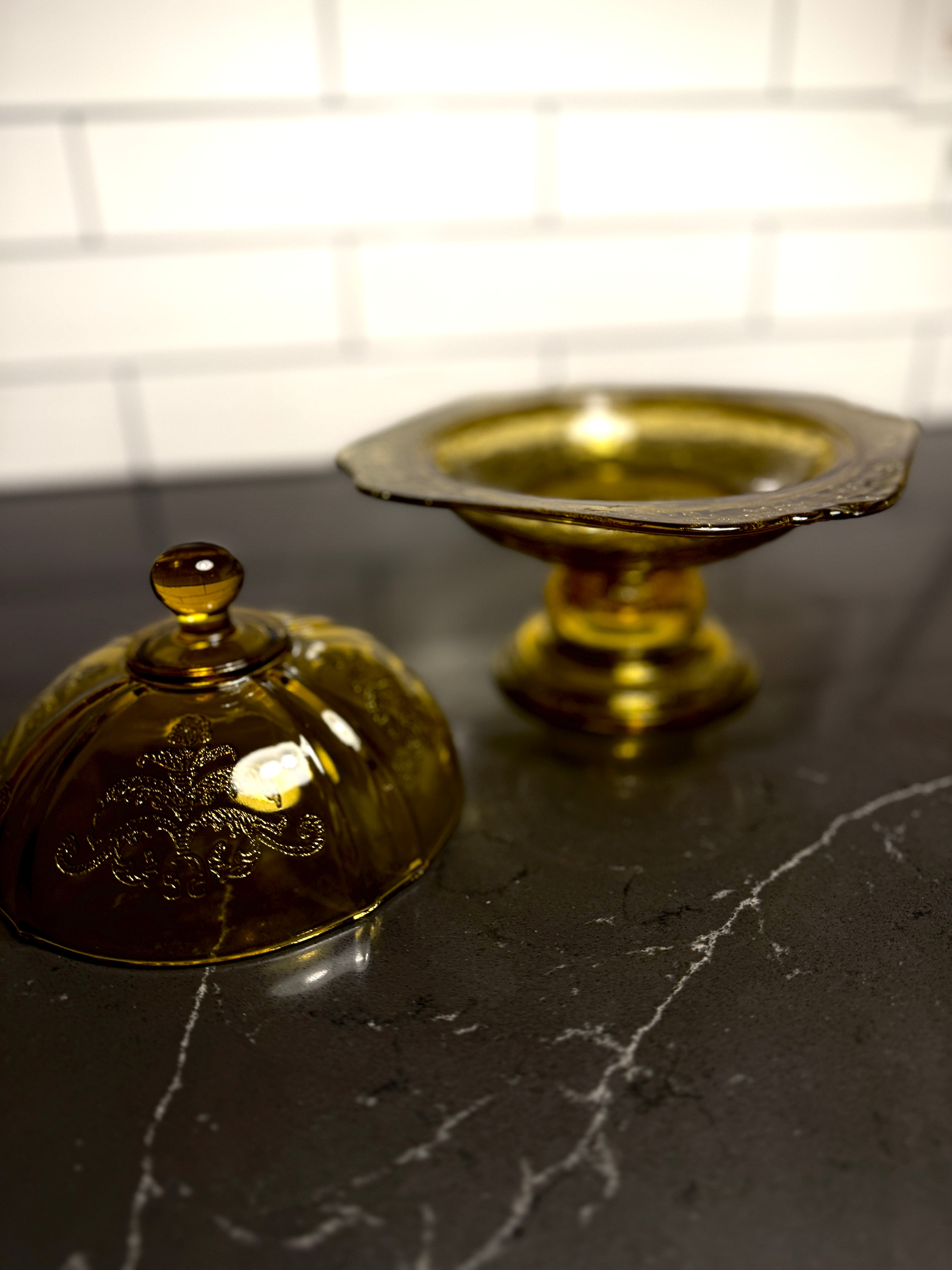 Amber “Princess” Pattern Depression Glass Dinnerware Set — Hocking Glass Co., c. 1931–1935