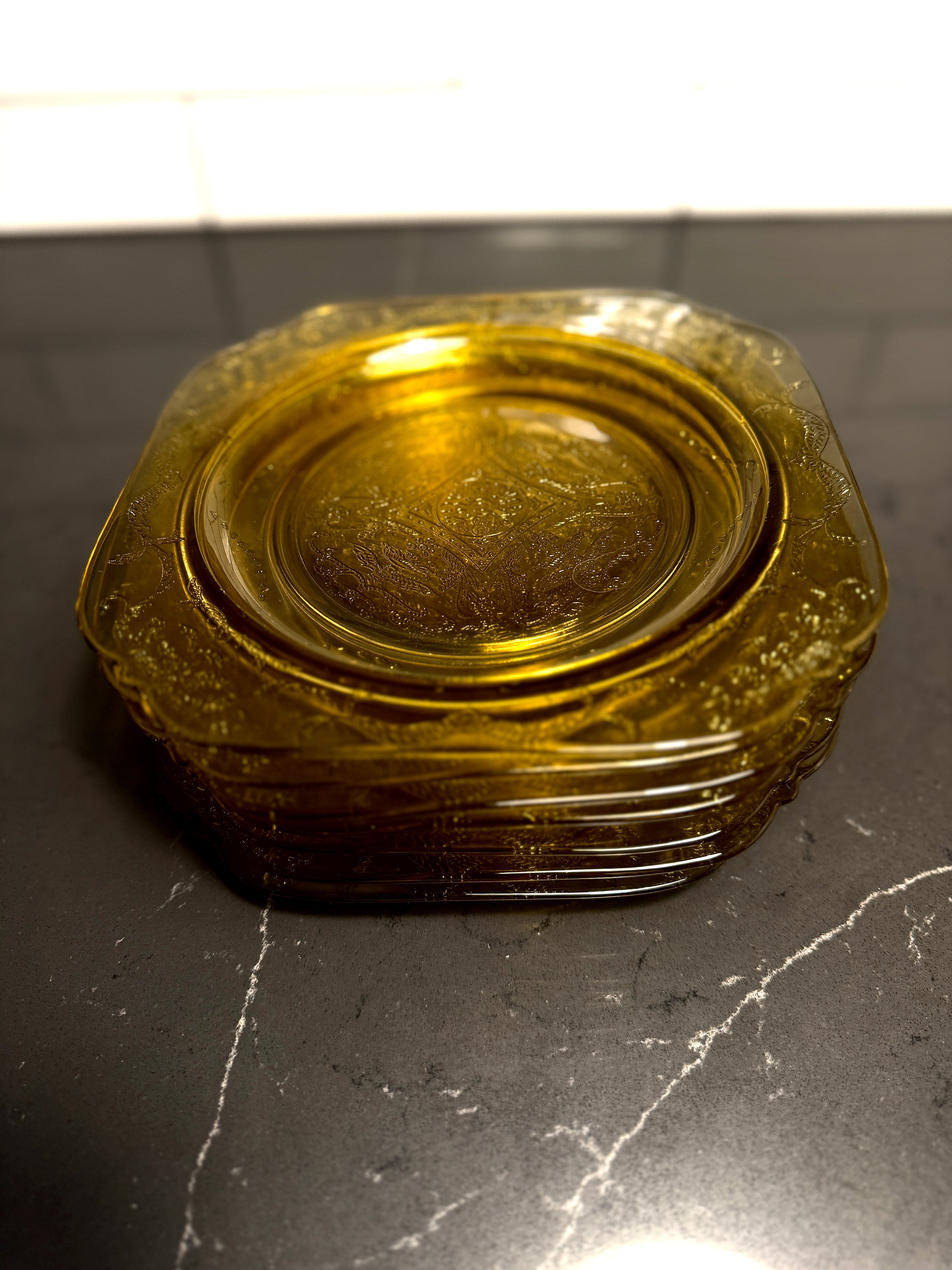 Amber “Princess” Pattern Depression Glass Dinnerware Set — Hocking Glass Co., c. 1931–1935