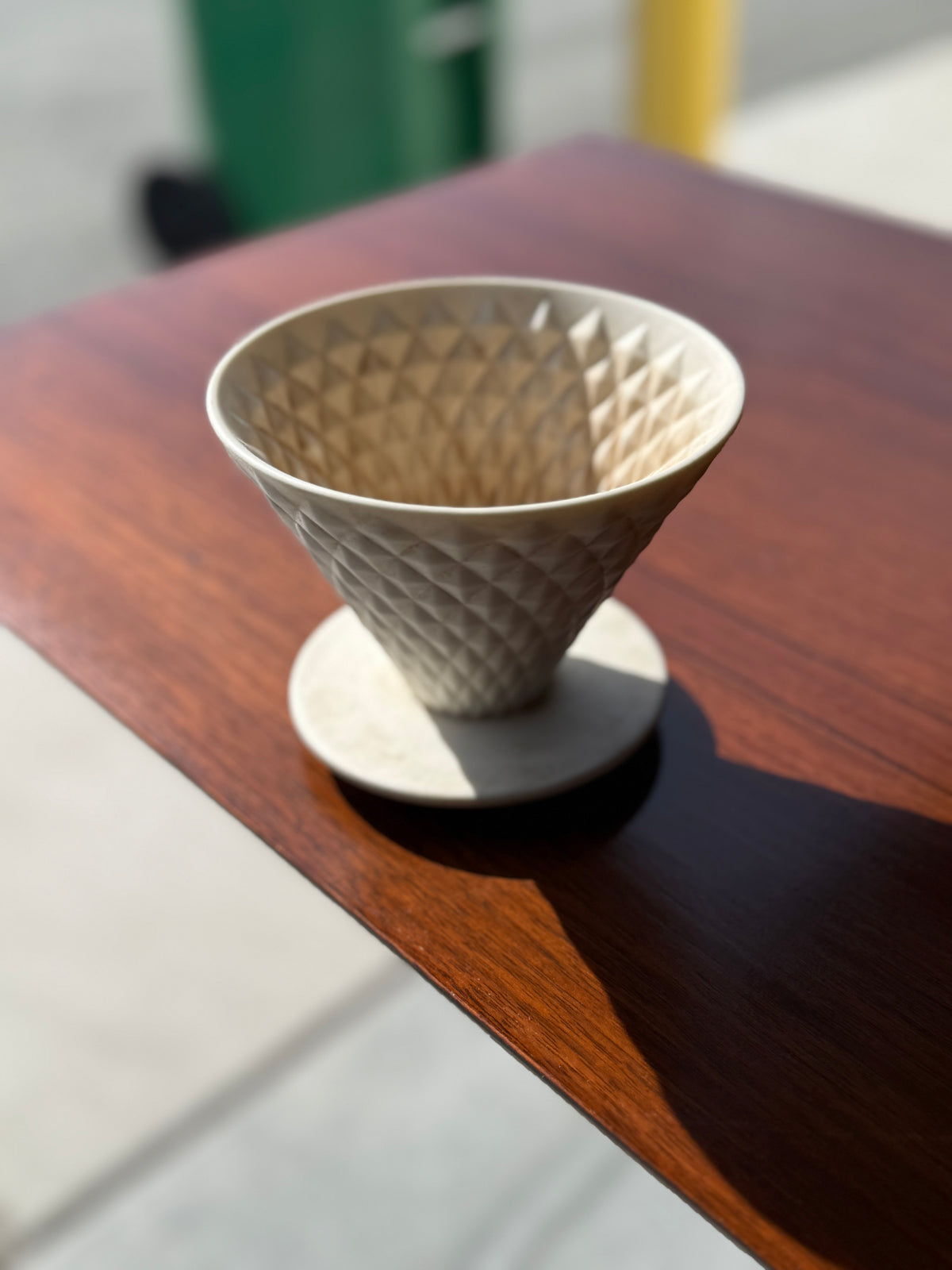 Vintage 1960s Ivory Ceramic Diamond-Pattern Pour-Over Coffee Dripper