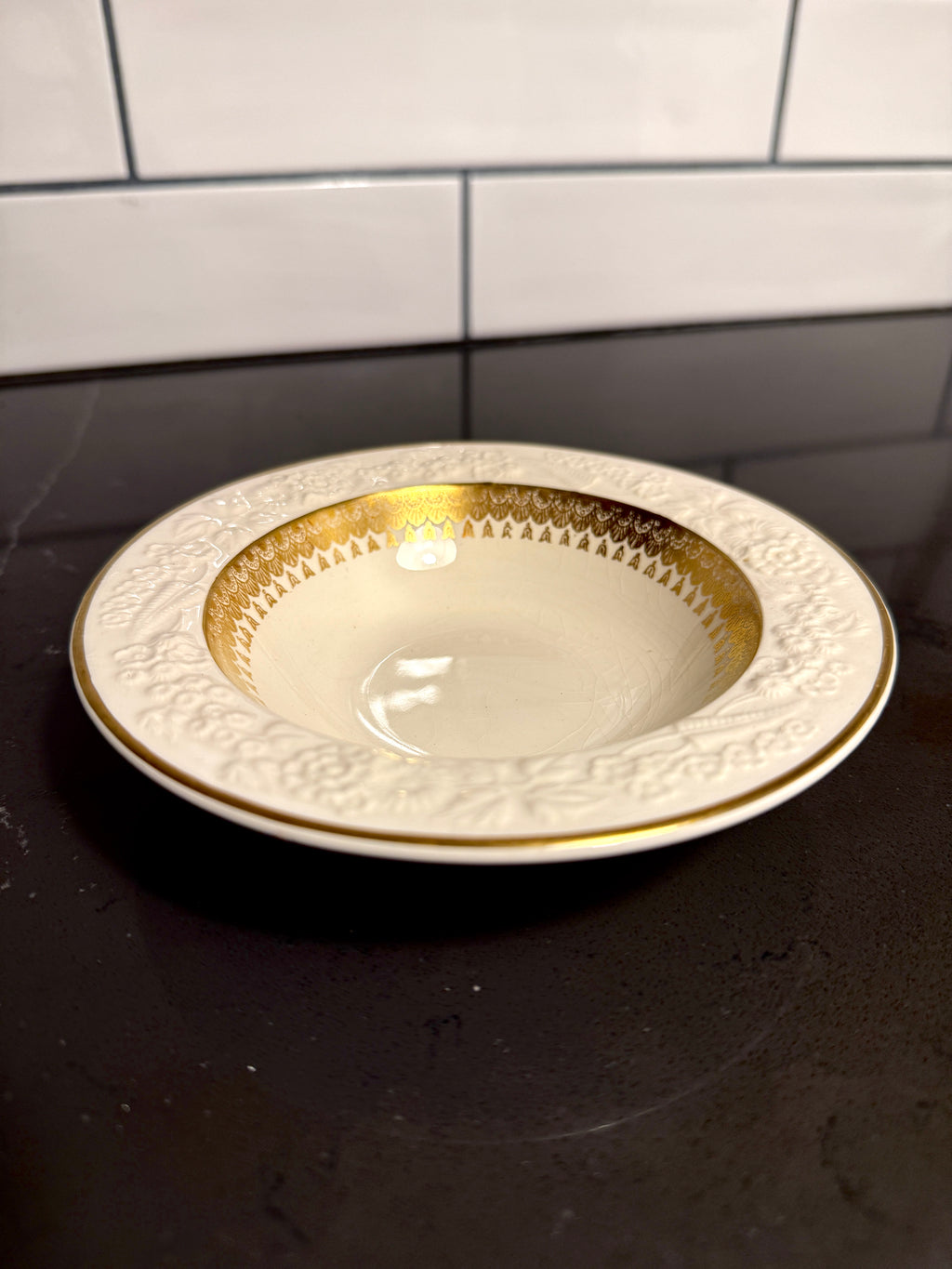 George Jones & Sons “Rhapsody” for Crescent China — Gilt & Embossed Small Plates and Berry/Sauce Bowls (England, c. 1920s–1930s)
