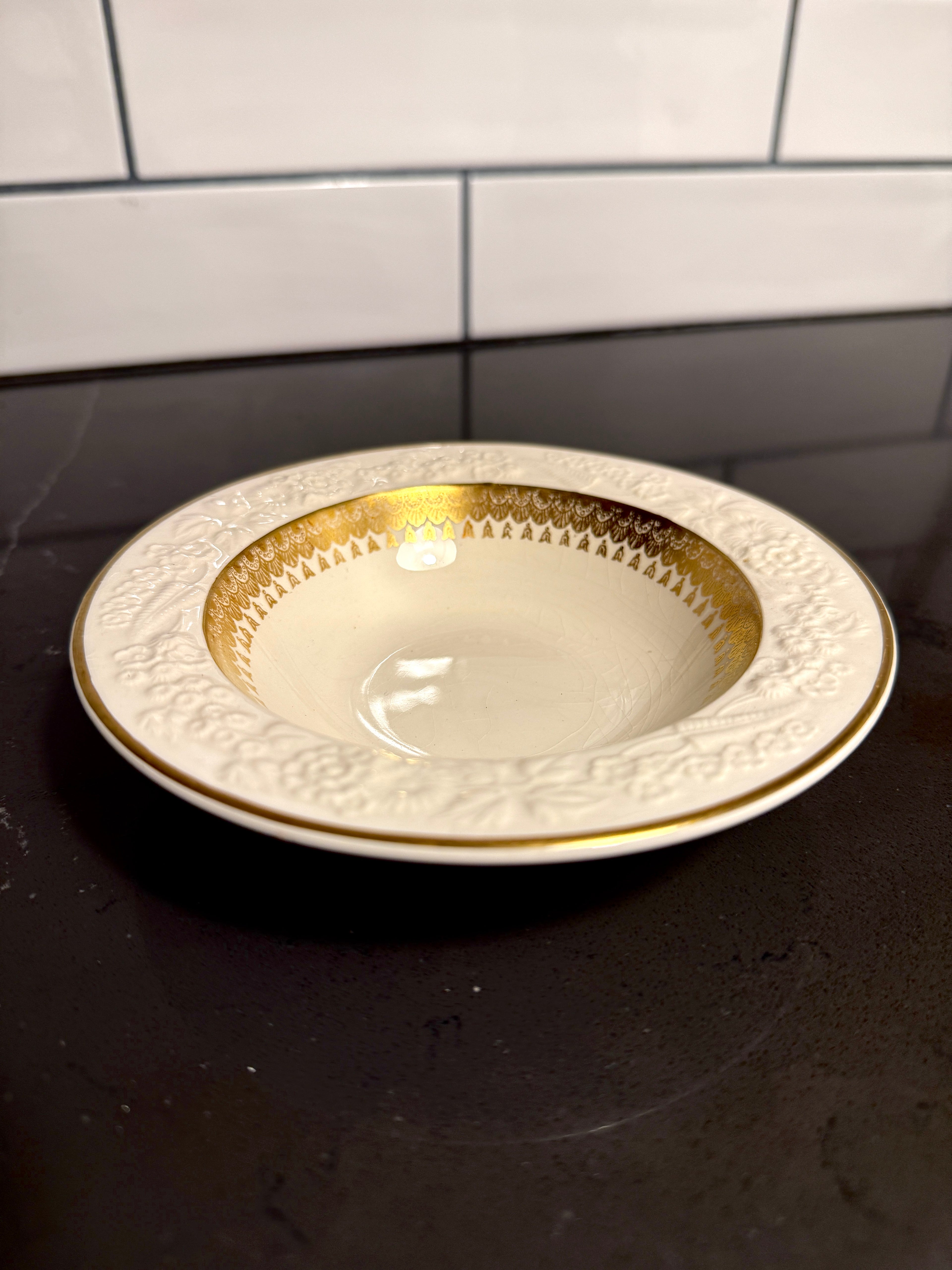 George Jones & Sons “Rhapsody” for Crescent China — Gilt & Embossed Small Plates and Berry/Sauce Bowls (England, c. 1920s–1930s)