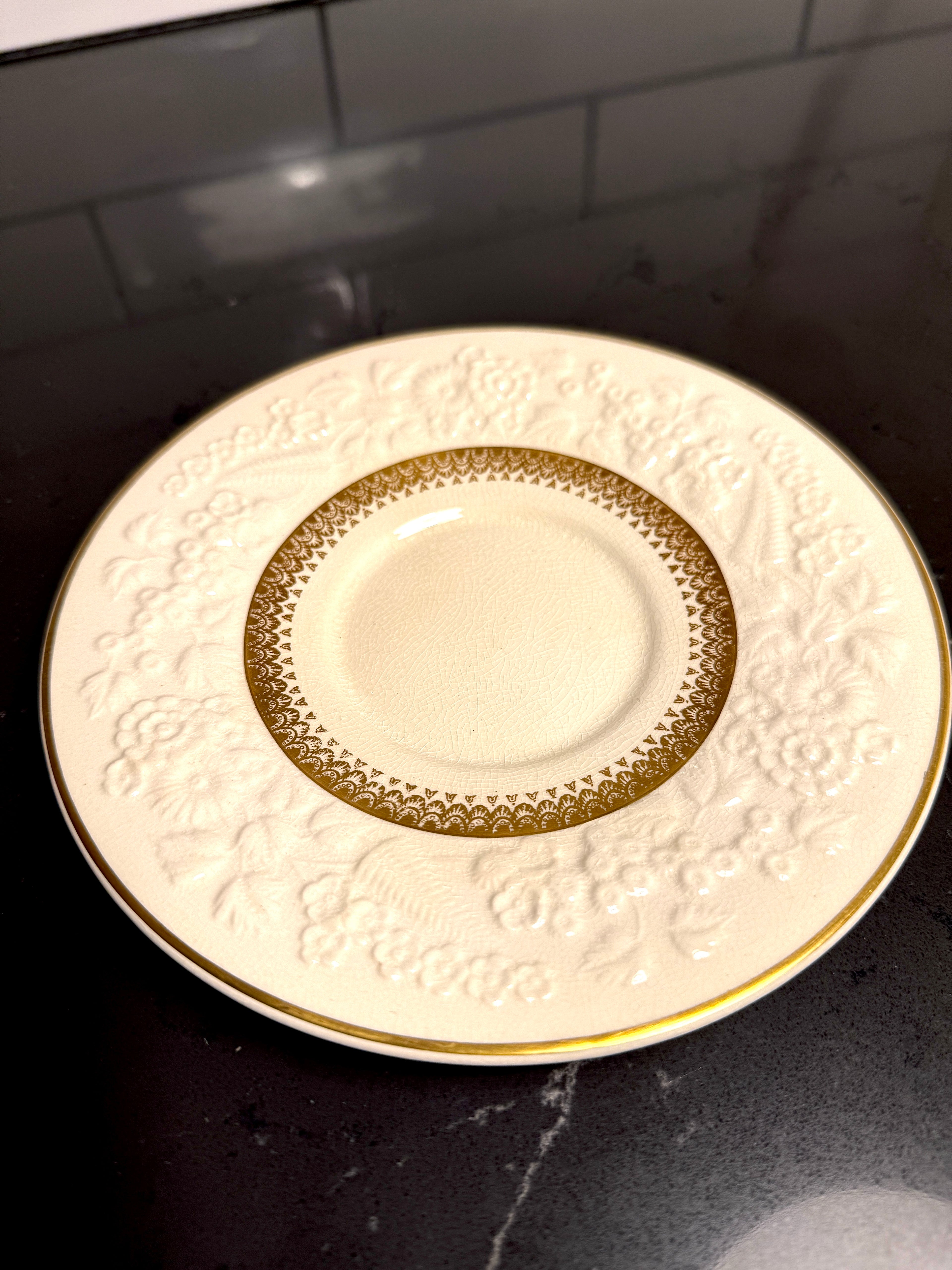 George Jones & Sons “Rhapsody” for Crescent China — Gilt & Embossed Small Plates and Berry/Sauce Bowls (England, c. 1920s–1930s)