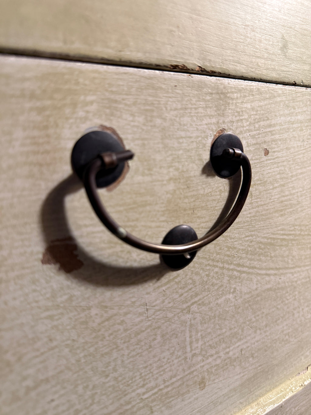 1910 Hand-Painted Edwardian Floral Cottage Chest in Distressed Ivory with Magnolia Motifs