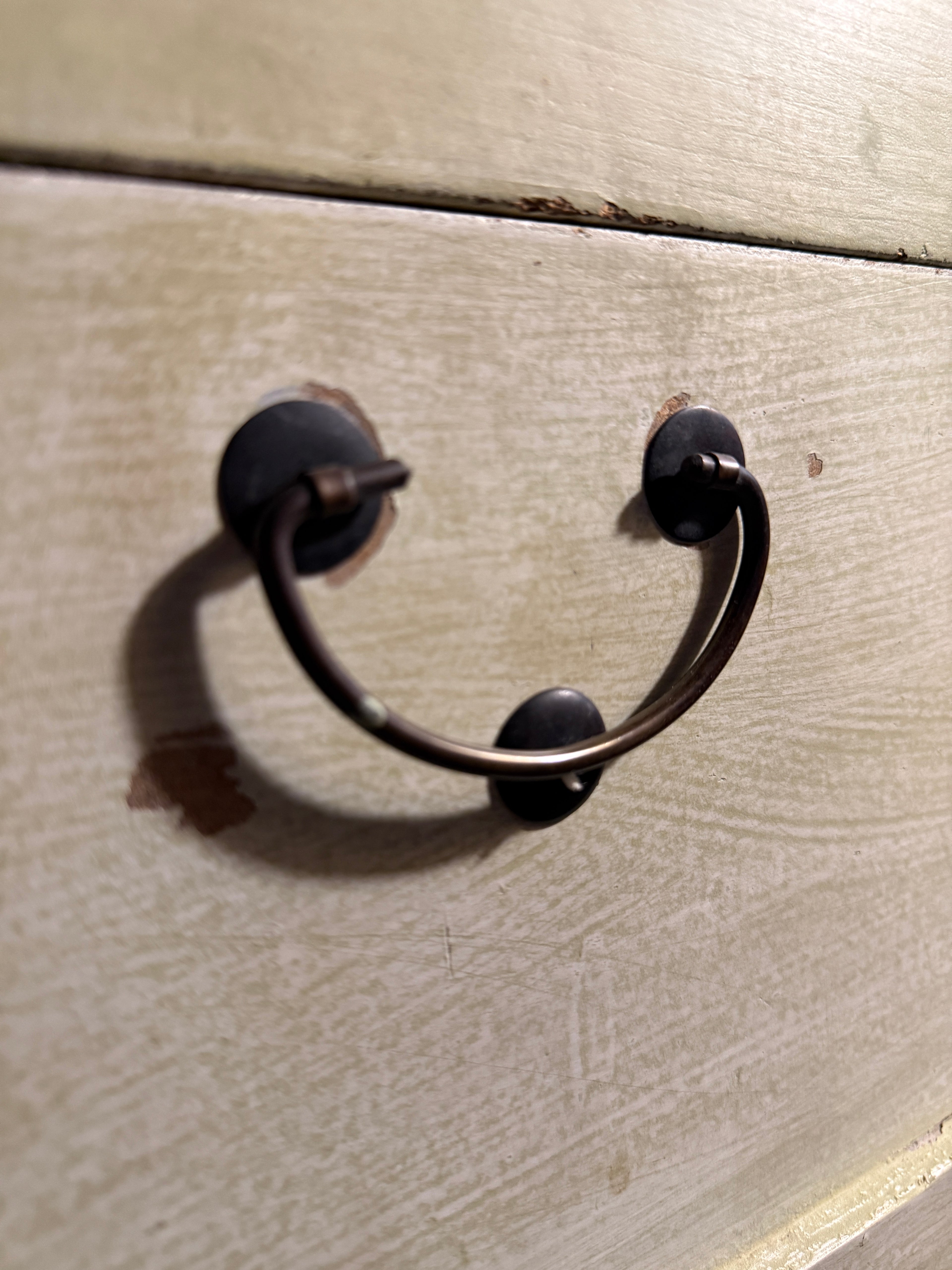 1910 Hand-Painted Edwardian Floral Cottage Chest in Distressed Ivory with Magnolia Motifs