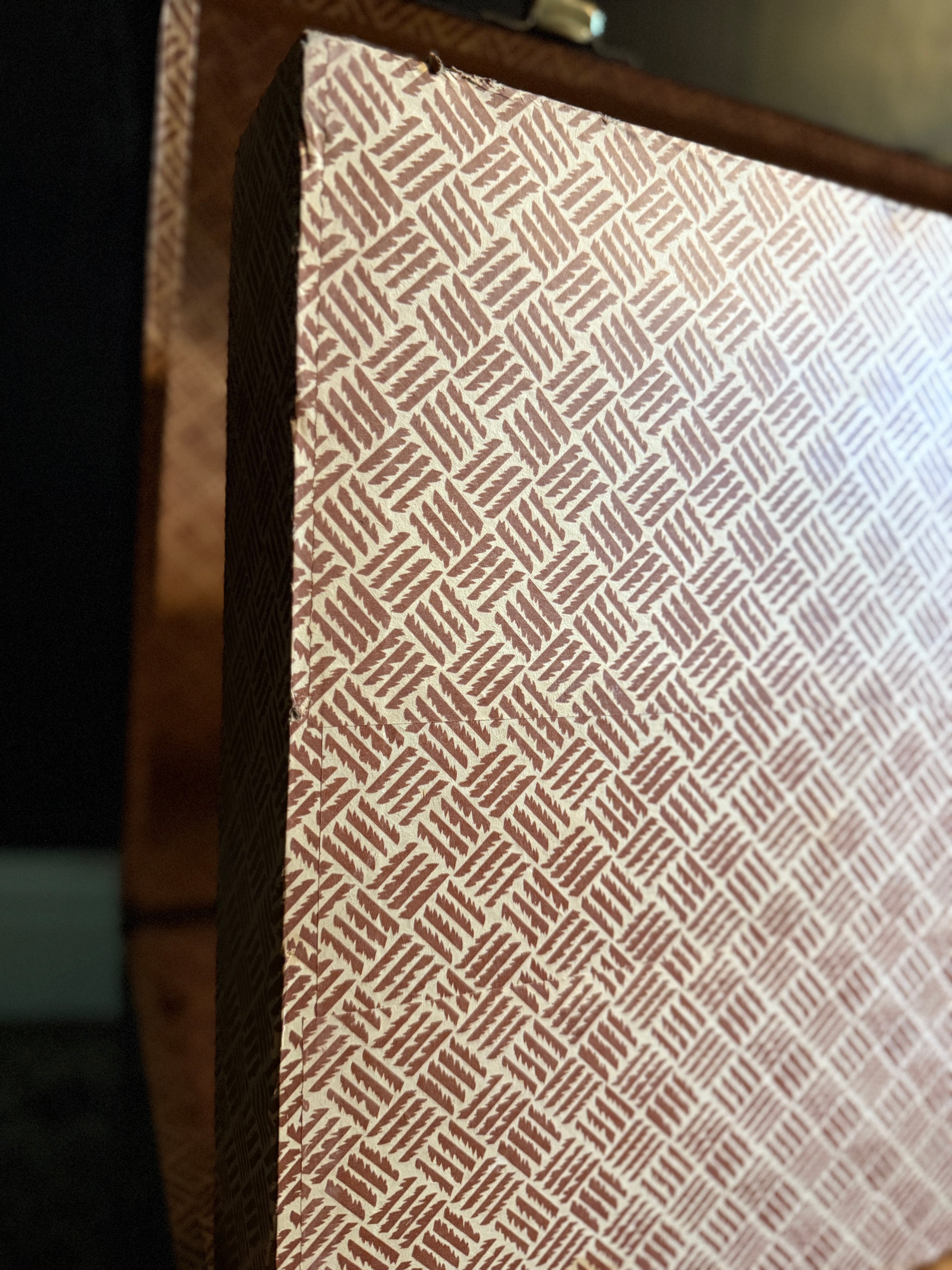 c. 1920 Black Japanned Steel Steamer Trunk with Brass Trim and Circular Lock