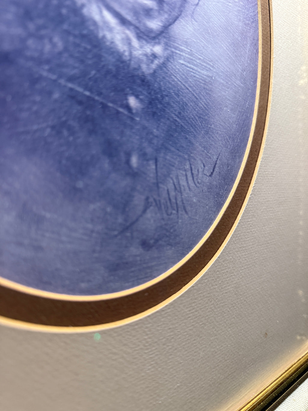 c. 1900–1915 Blue-Toned Crayon/Photogravure Portrait of a Child in Ornate Gilt Frame