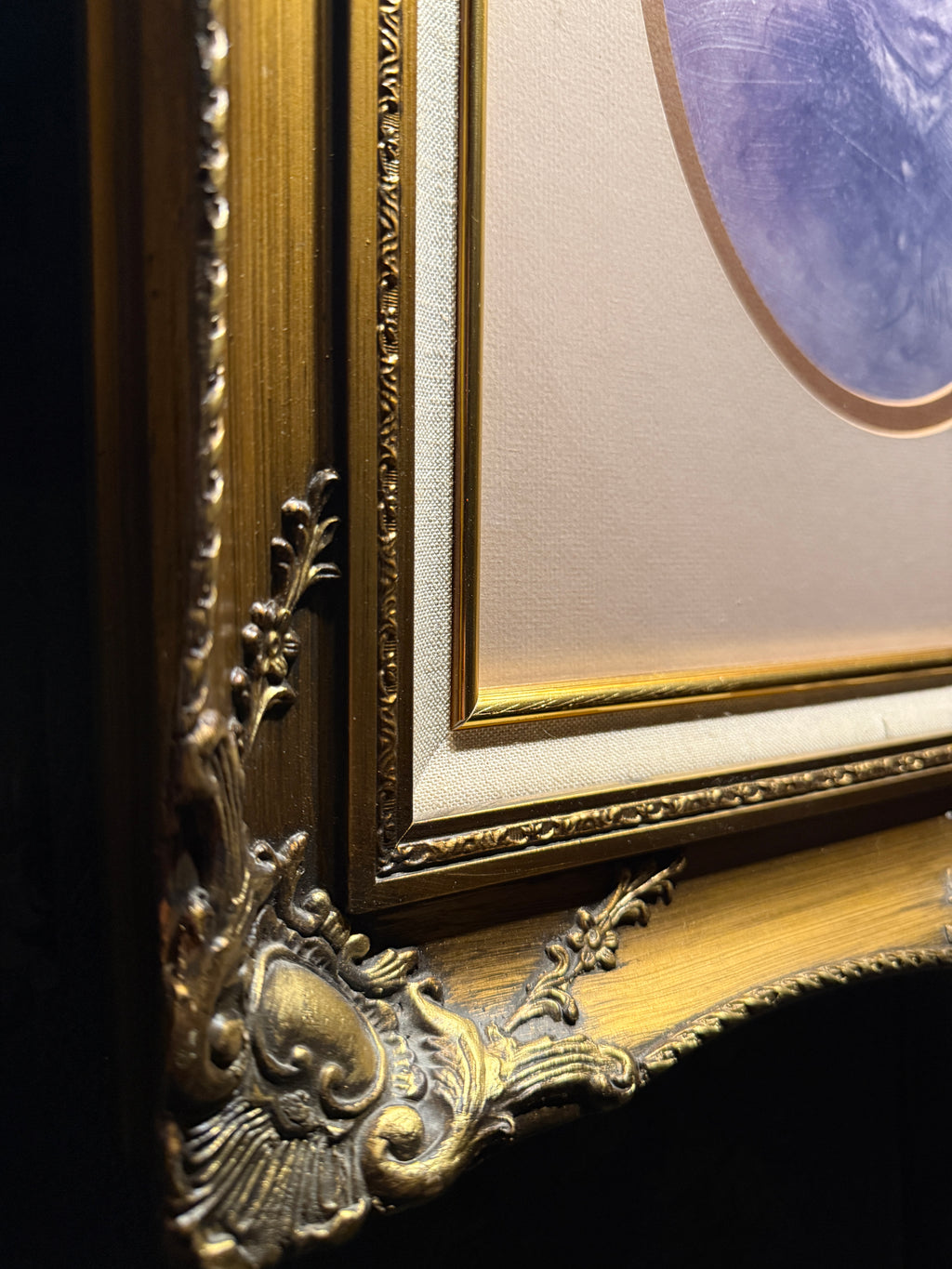 c. 1900–1915 Blue-Toned Crayon/Photogravure Portrait of a Child in Ornate Gilt Frame