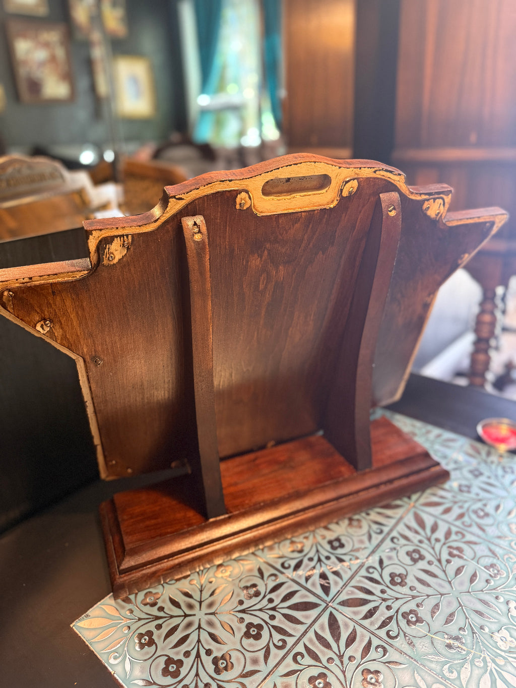 Florsheim Shoe Advertising Mirror, c. 1933–1942 — Art Deco Hardwood Counter Display with Original Plaque