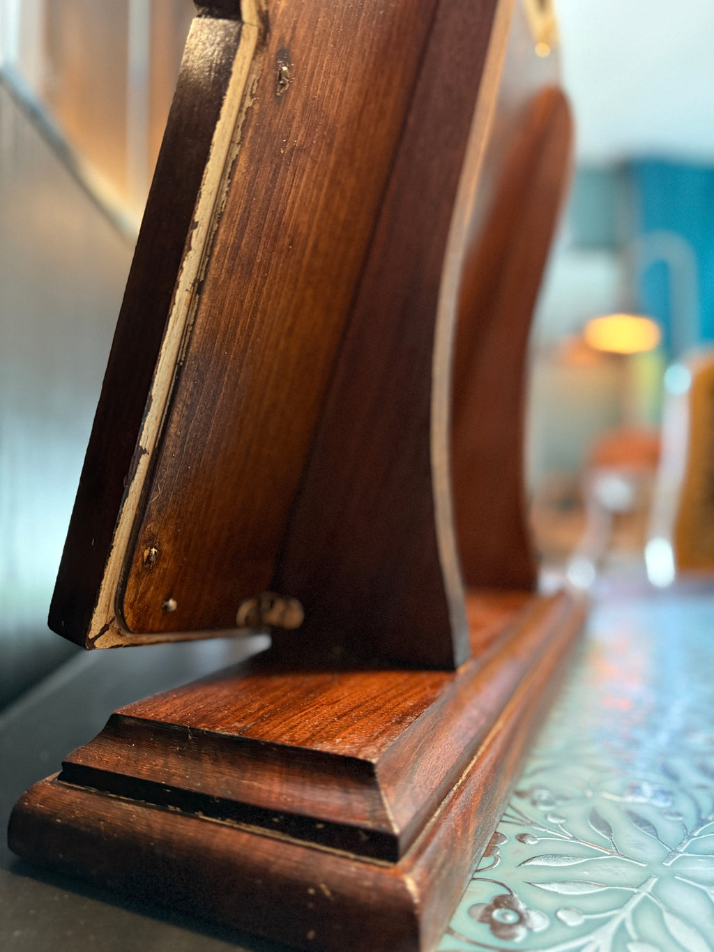 Florsheim Shoe Advertising Mirror, c. 1933–1942 — Art Deco Hardwood Counter Display with Original Plaque