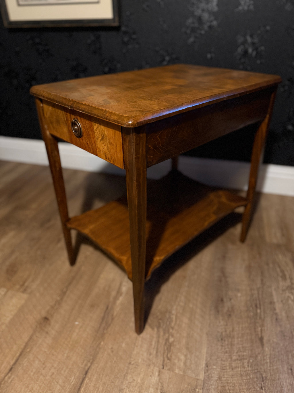 Early 20th-Century French Provincial Walnut Side Table with Drawer & Lower Shelf, c. 1900–1925ch Provincial Side Table in Walnut