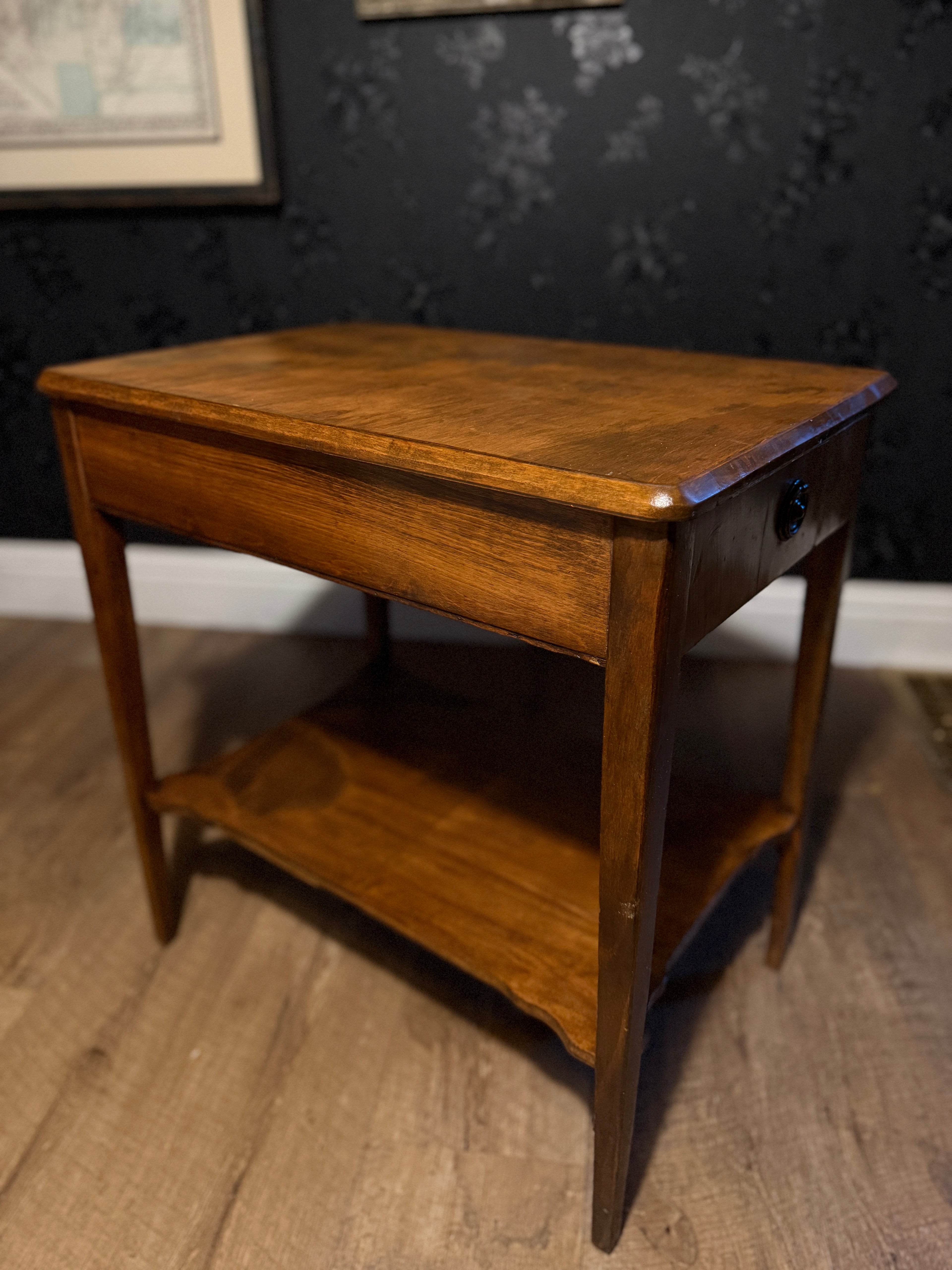 Early 20th-Century French Provincial Walnut Side Table with Drawer & Lower Shelf, c. 1900–1925ch Provincial Side Table in Walnut