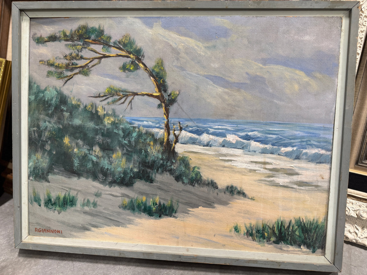 D. Giannoni Coastal Oil Painting with Windswept Tree, c. 1930s–1950s