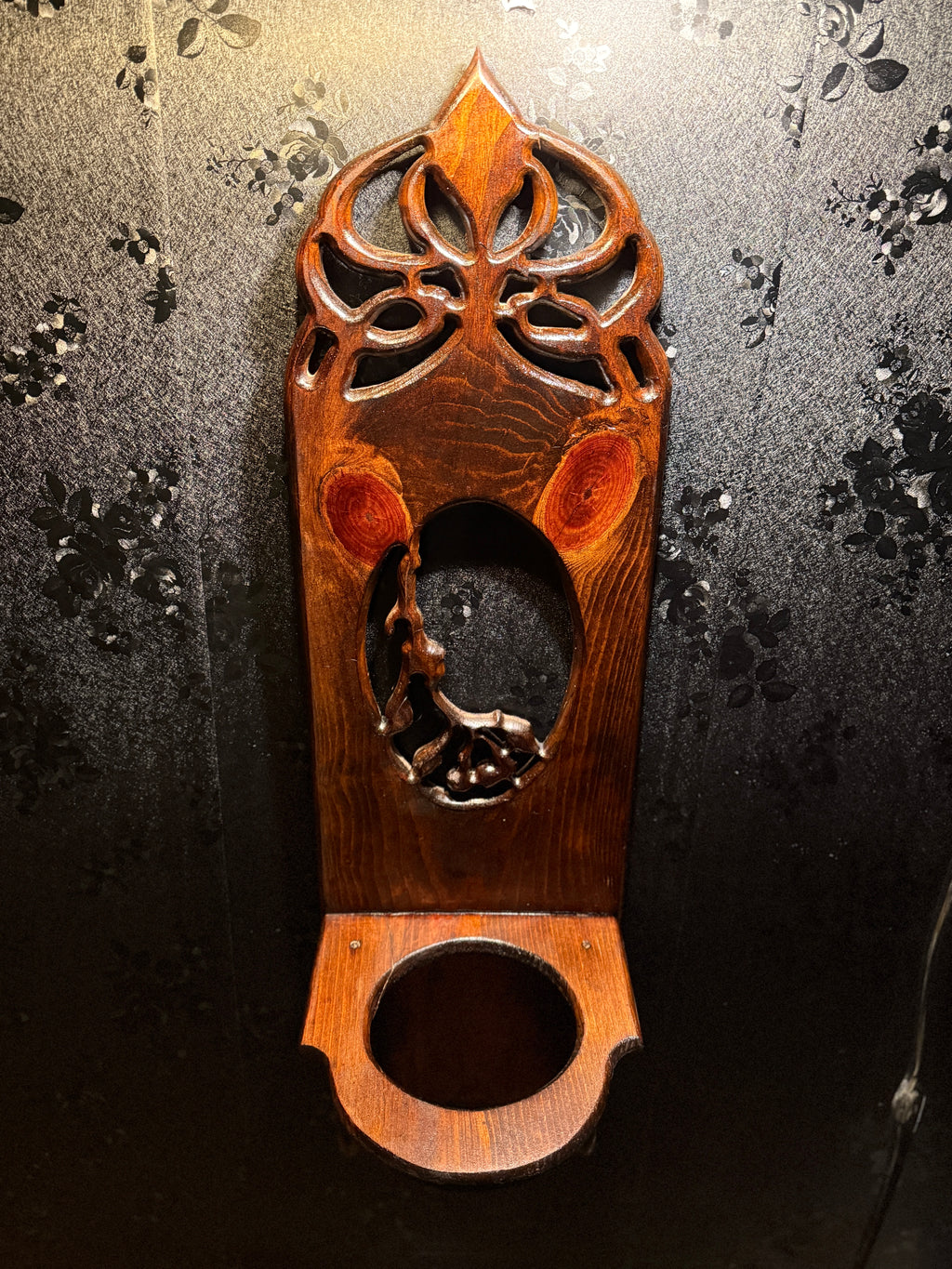 Late Victorian / Arts & Crafts Carved Parlor Wall Shelf & Lamp Bracket, c. 1895–1910