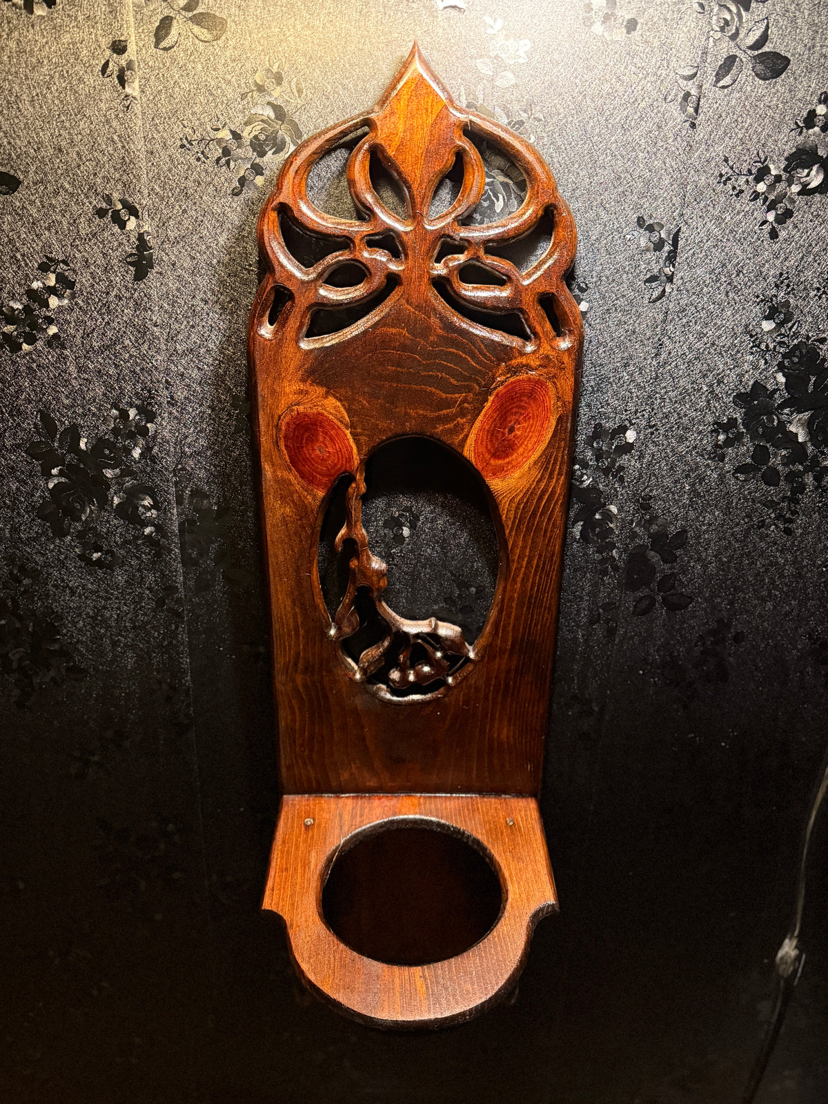 Late Victorian / Arts & Crafts Carved Parlor Wall Shelf & Lamp Bracket, c. 1895–1910