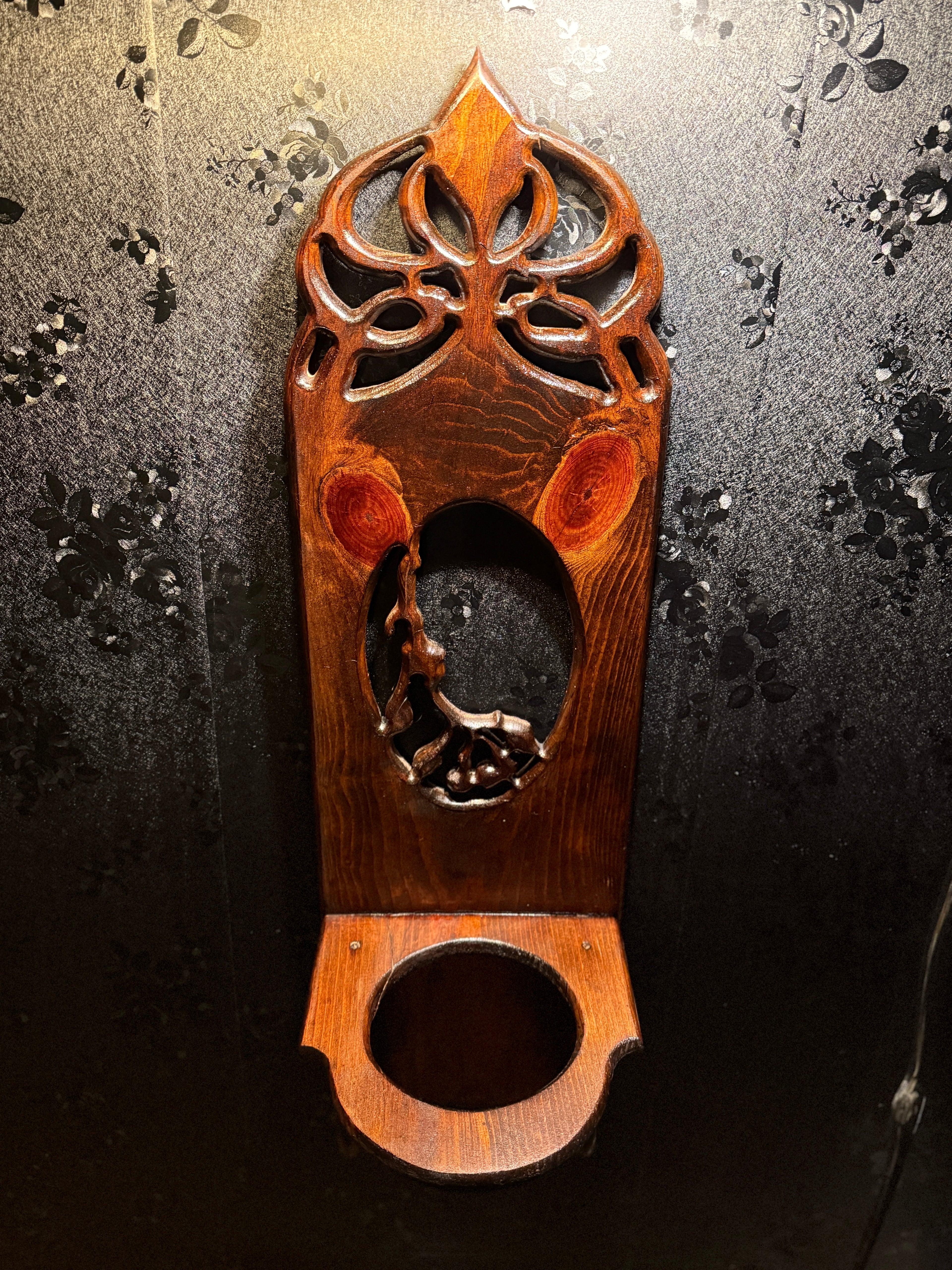 Late Victorian / Arts & Crafts Carved Parlor Wall Shelf & Lamp Bracket, c. 1895–1910