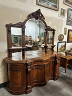 19th Century Scottish Victorian Mahogany Mirror-Back Bar Sideboard, Flame Veneer and Carved Acanthus, c. 1860–1870