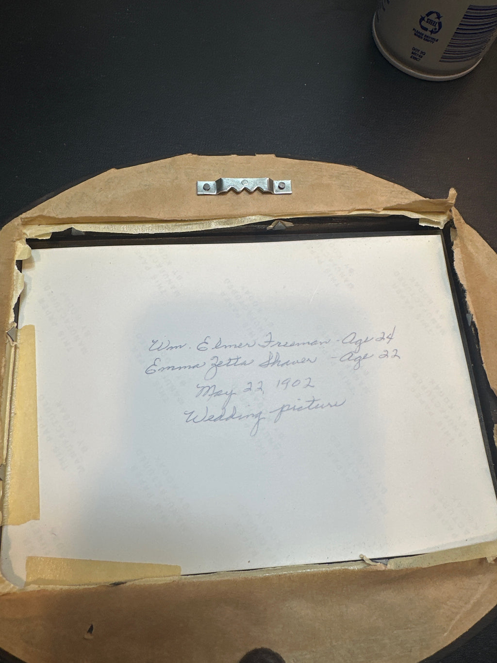 1902 Wedding Portrait in Carved Round Wood Frame – Antique Photo | Viridian Eclection